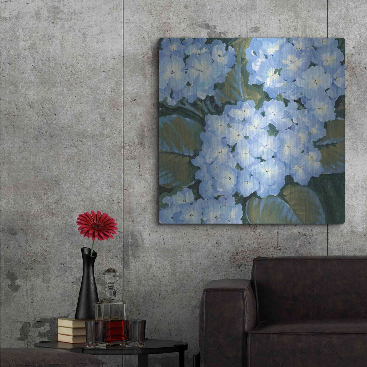 Luxe Metal Art 'Blue Hydrangeas I' by Tim O'Toole, Metal Wall Art,36x36