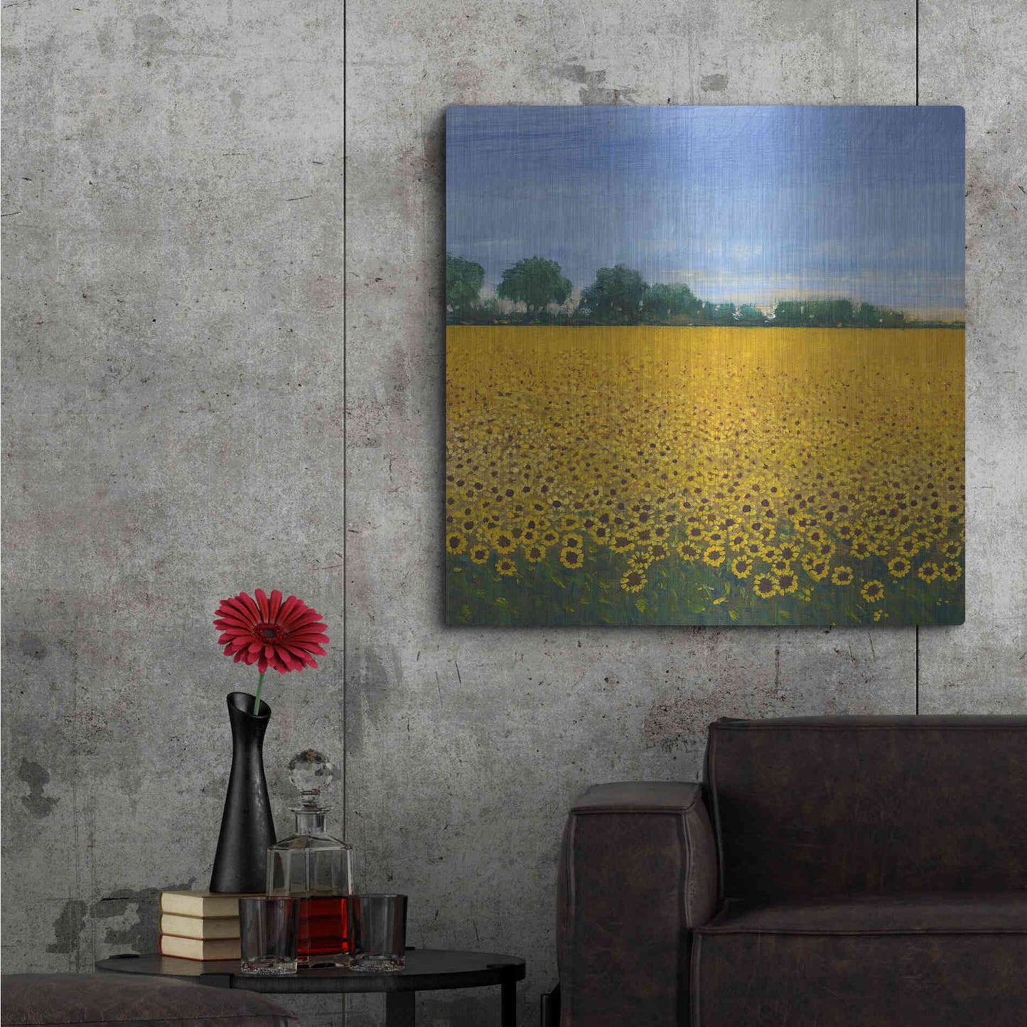 Luxe Metal Art 'Field of Sunflowers I' by Tim O'Toole, Metal Wall Art,36x36