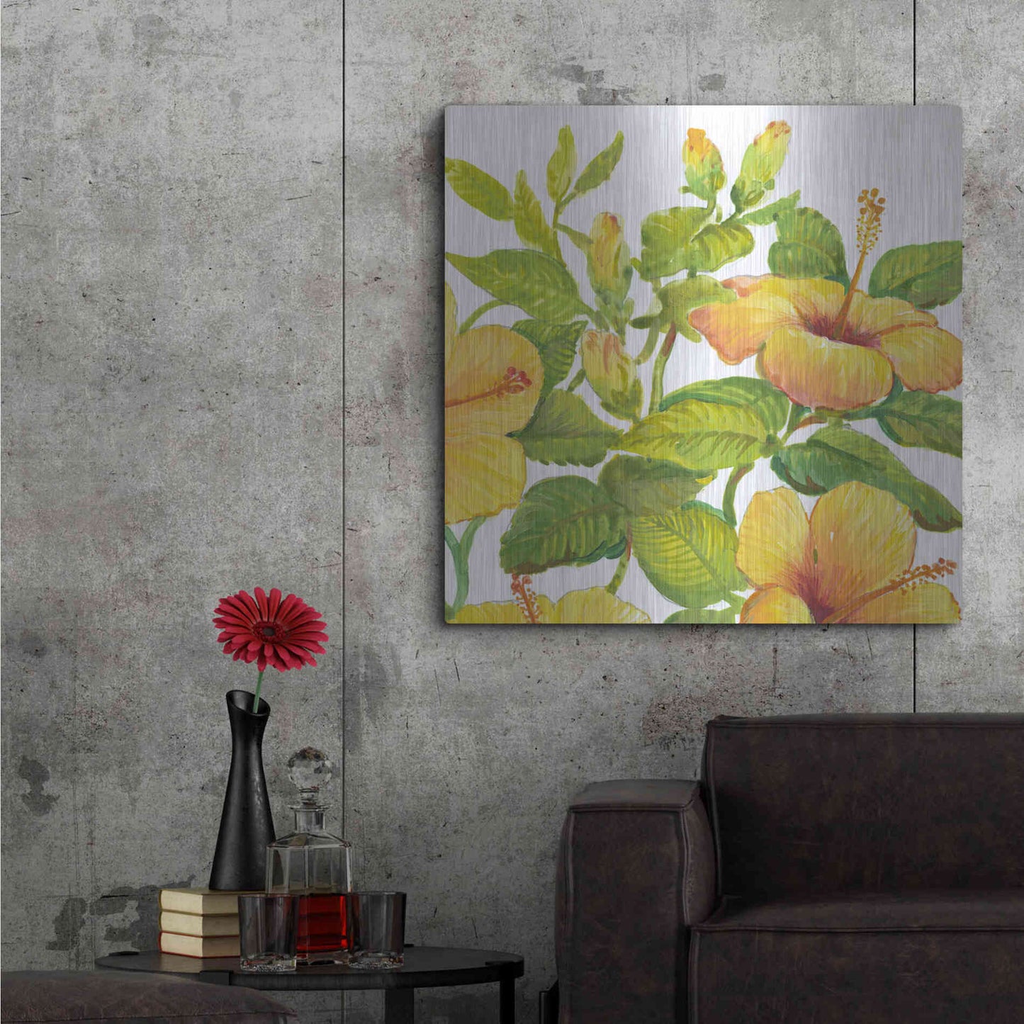 Luxe Metal Art 'Watercolor Hibiscus II' by Tim O'Toole, Metal Wall Art,36x36