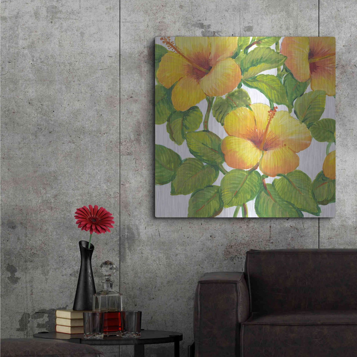 Luxe Metal Art 'Watercolor Hibiscus III' by Tim O'Toole, Metal Wall Art,36x36