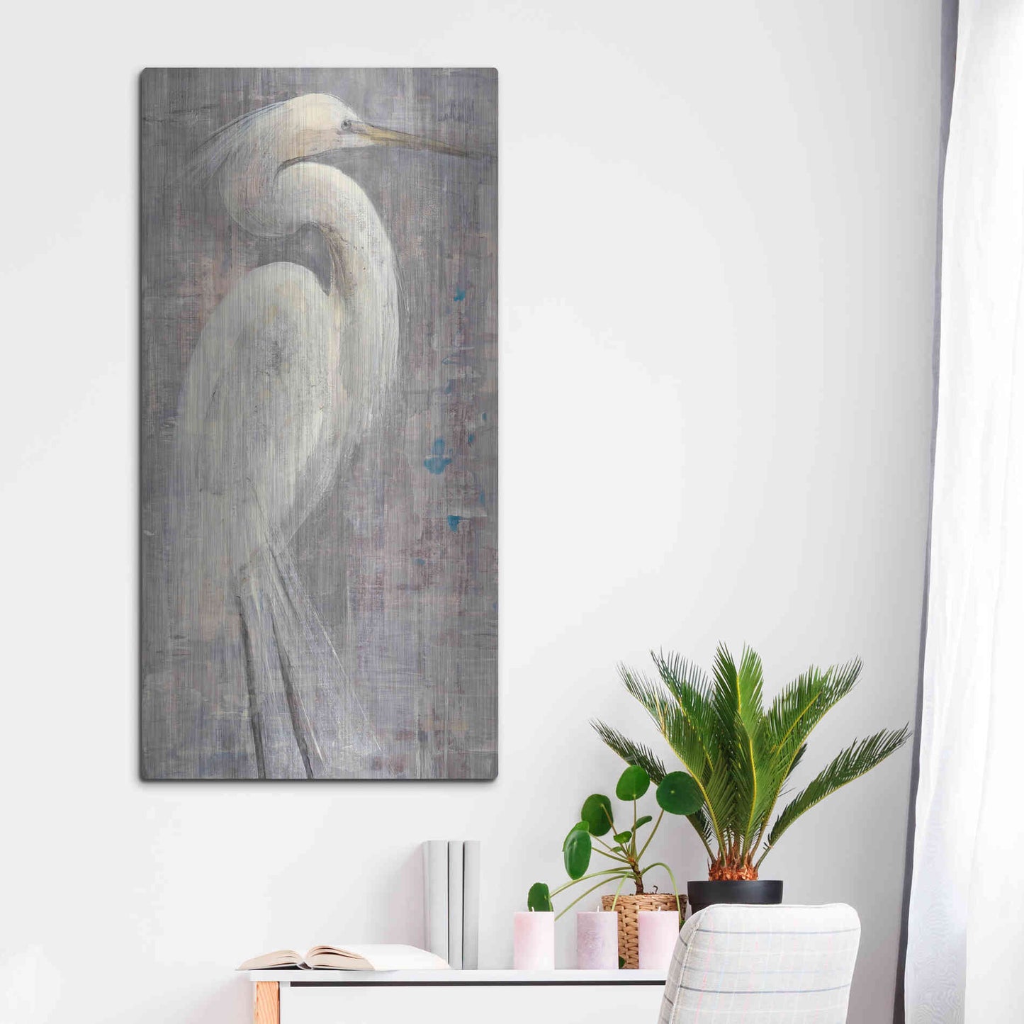 Luxe Metal Art 'Coastal Egret I Legs' by Albena Hristova, Metal Wall Art,24x48