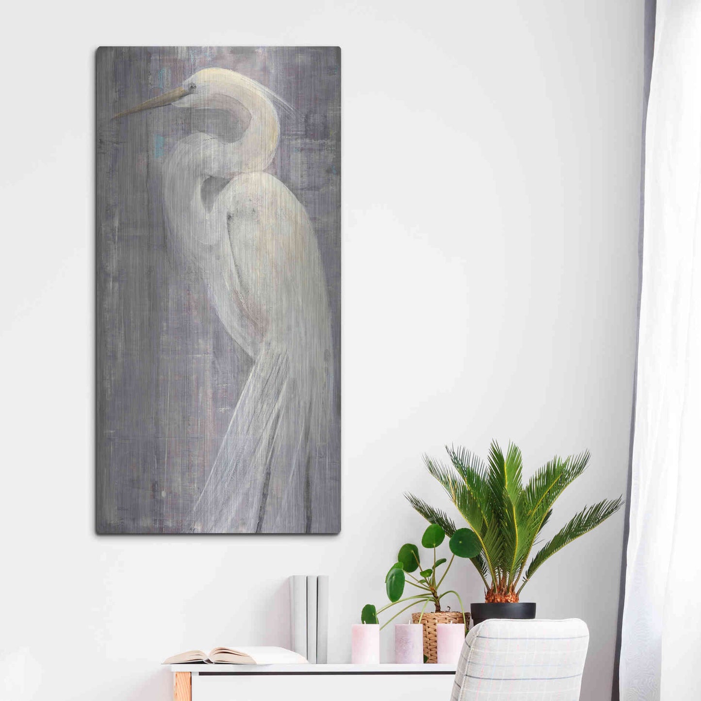 Luxe Metal Art 'Coastal Egret II Legs' by Albena Hristova, Metal Wall Art,24x48
