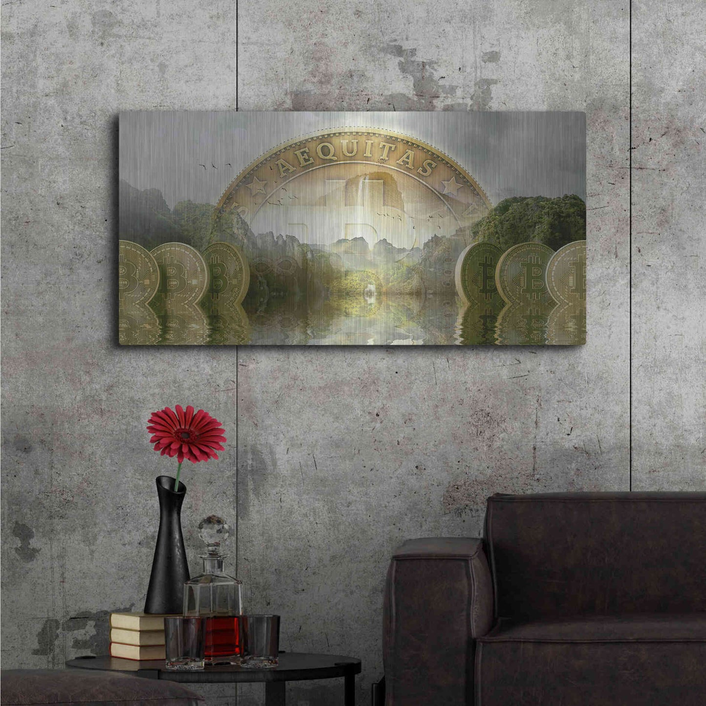 Luxe Metal Art 'Bitcoin New Age Two' by Steve Hunziker, Metal Wall Art,48x24