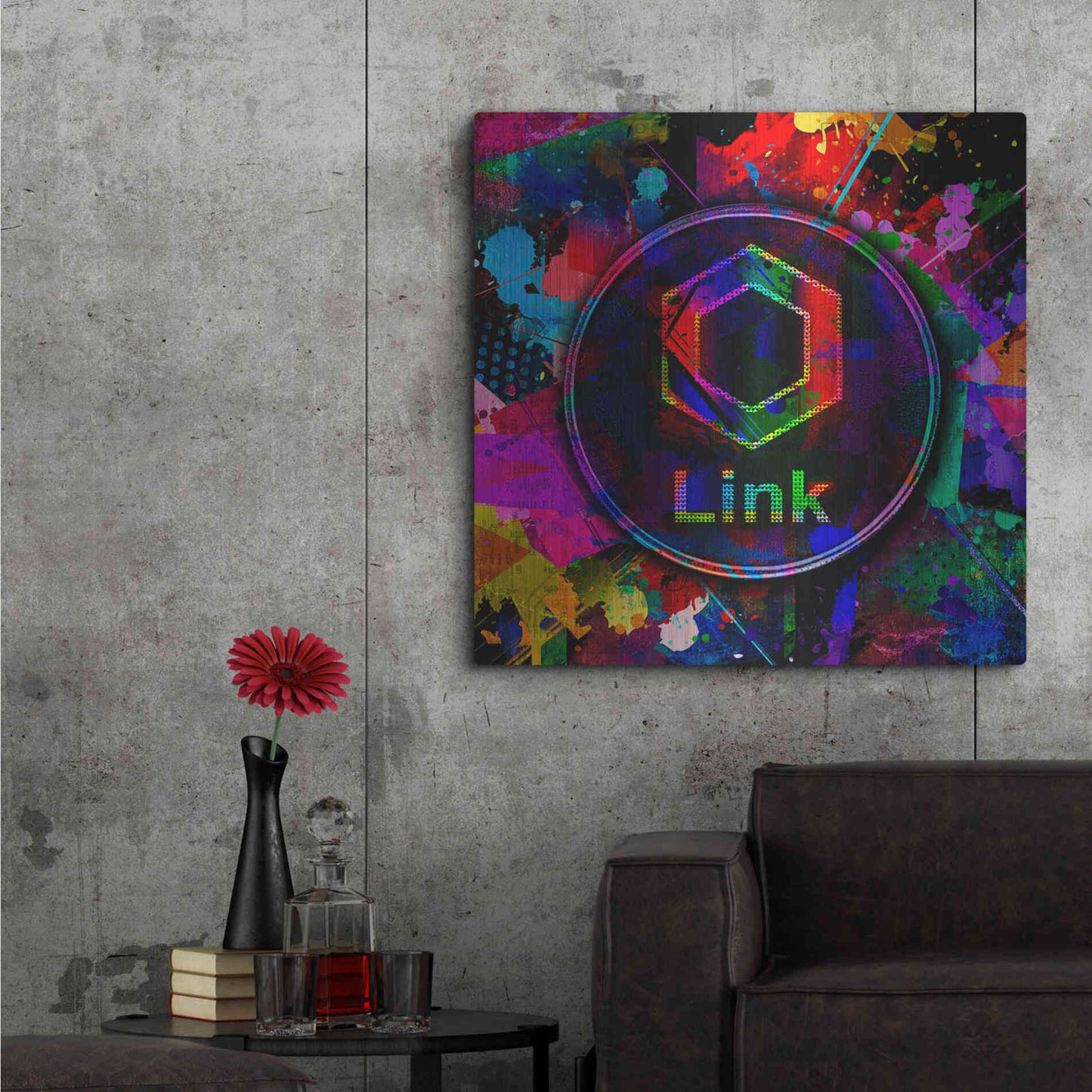 Luxe Metal Art 'Link Crypto Coin Color' Metal Wall Art,36x36