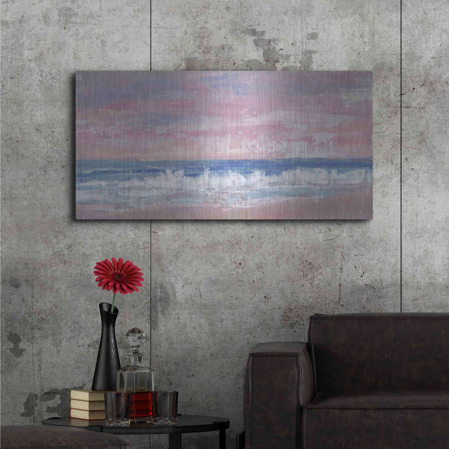 Luxe Metal Art 'Coastal Pink Horizon II' by Tim O'Toole, Metal Wall Art,48x24