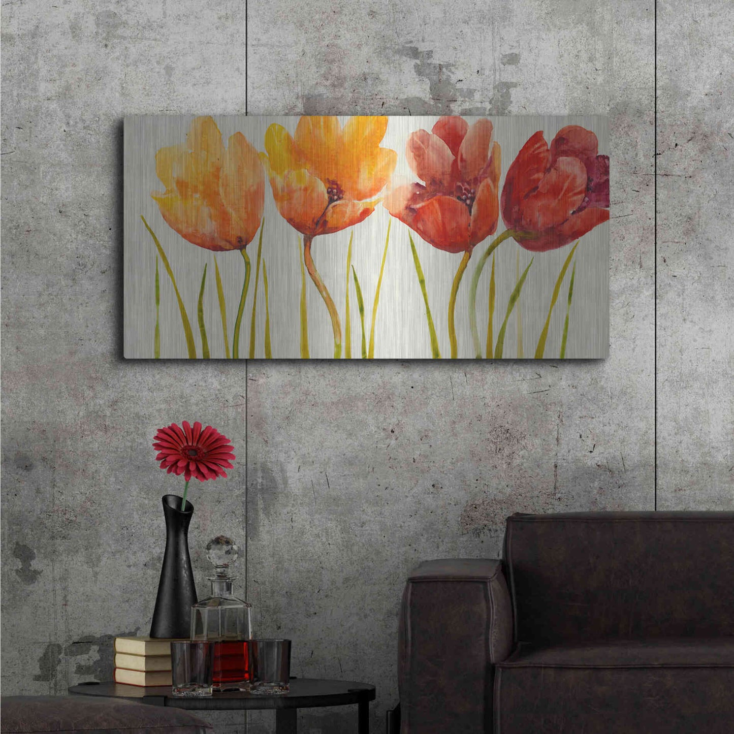Luxe Metal Art 'Row of Tulips I' by Tim O'Toole, Metal Wall Art,48x24
