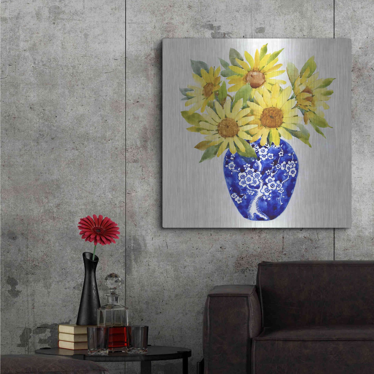 Luxe Metal Art 'Sun Flower Still Life II' by Tim O'Toole, Metal Wall Art,36x36