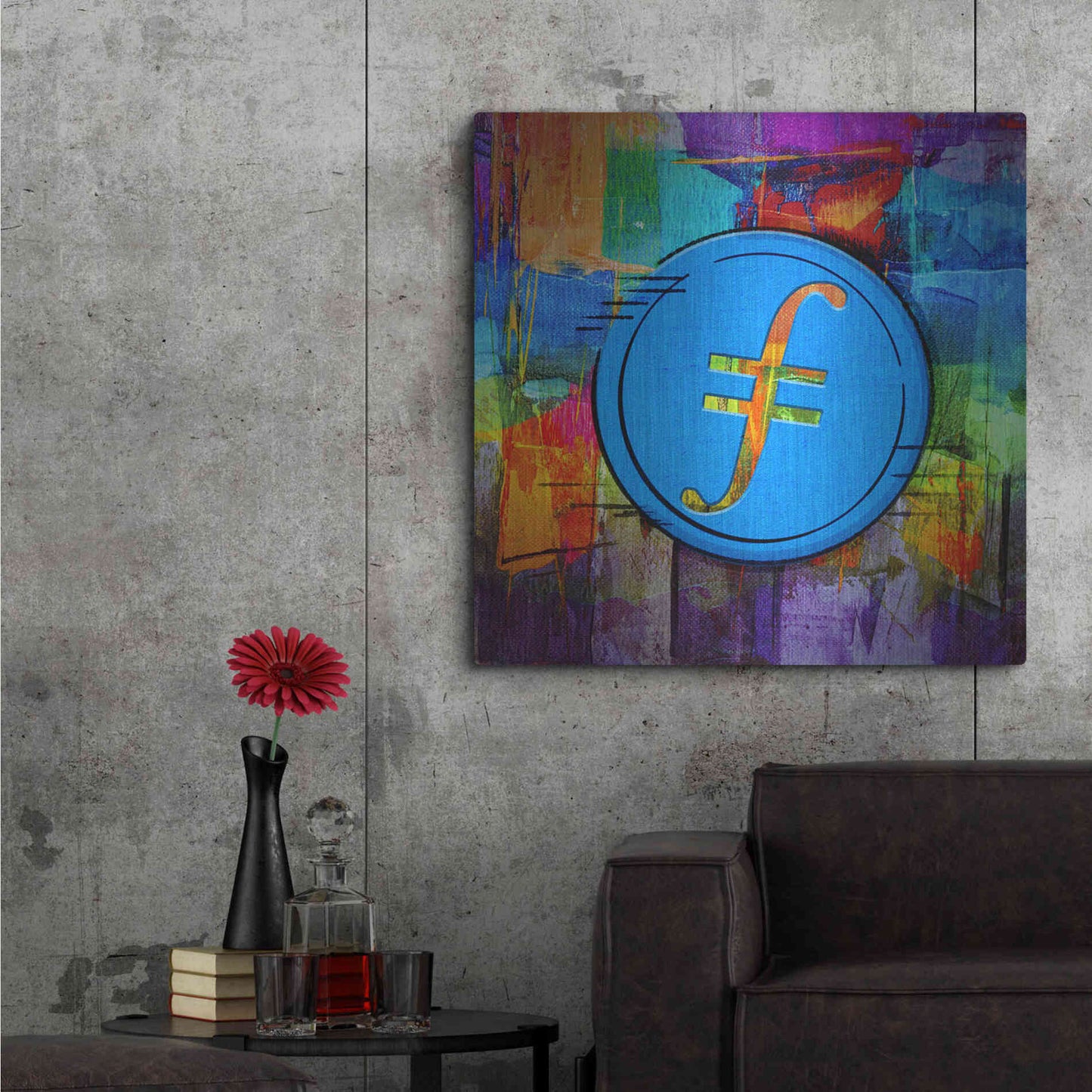 Luxe Metal Art 'FIL Filecoin Crypto Coin,' Metal Wall Art,36x36