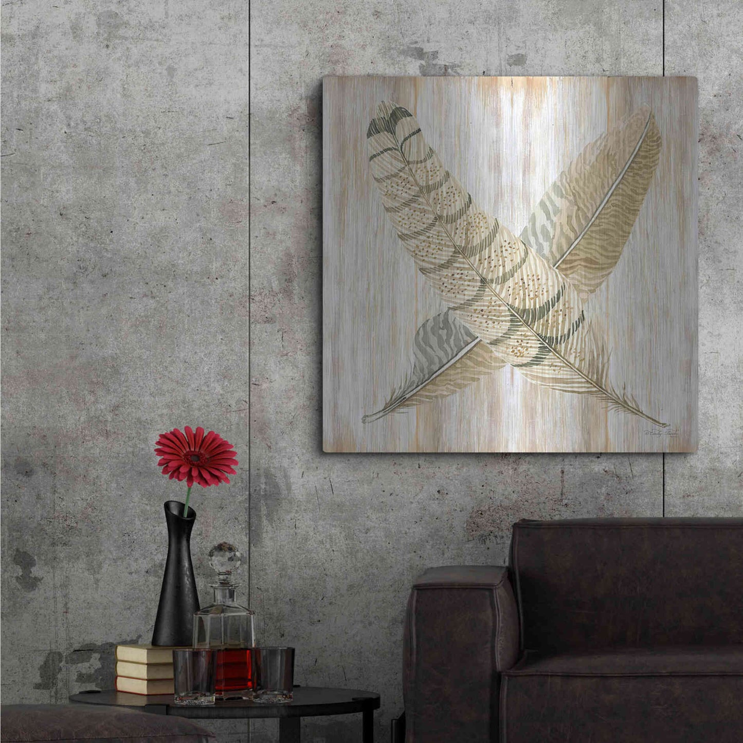 Luxe Metal Art 'Feathers Crossed I' by Cindy Jacobs, Metal Wall Art,36x36