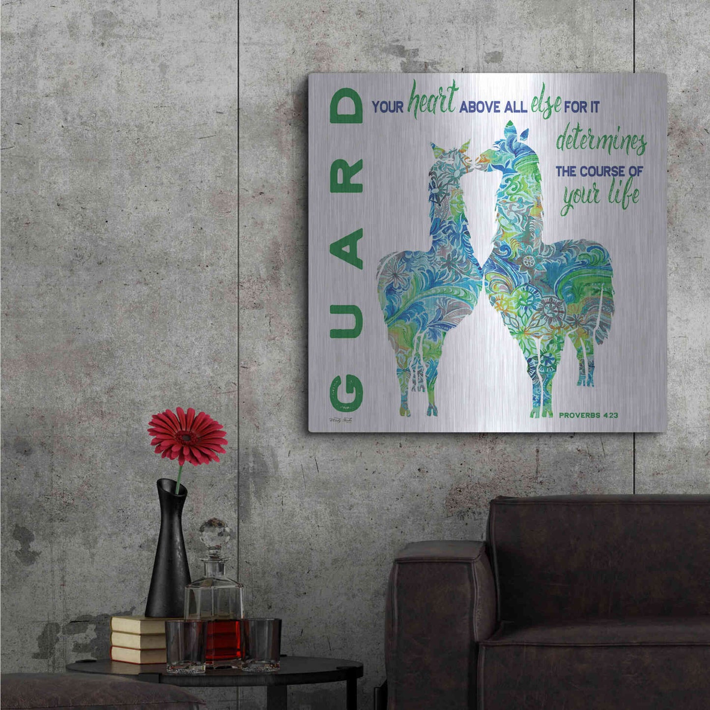Luxe Metal Art 'Guard Your Heart Llamas' by Cindy Jacobs, Metal Wall Art,36x36