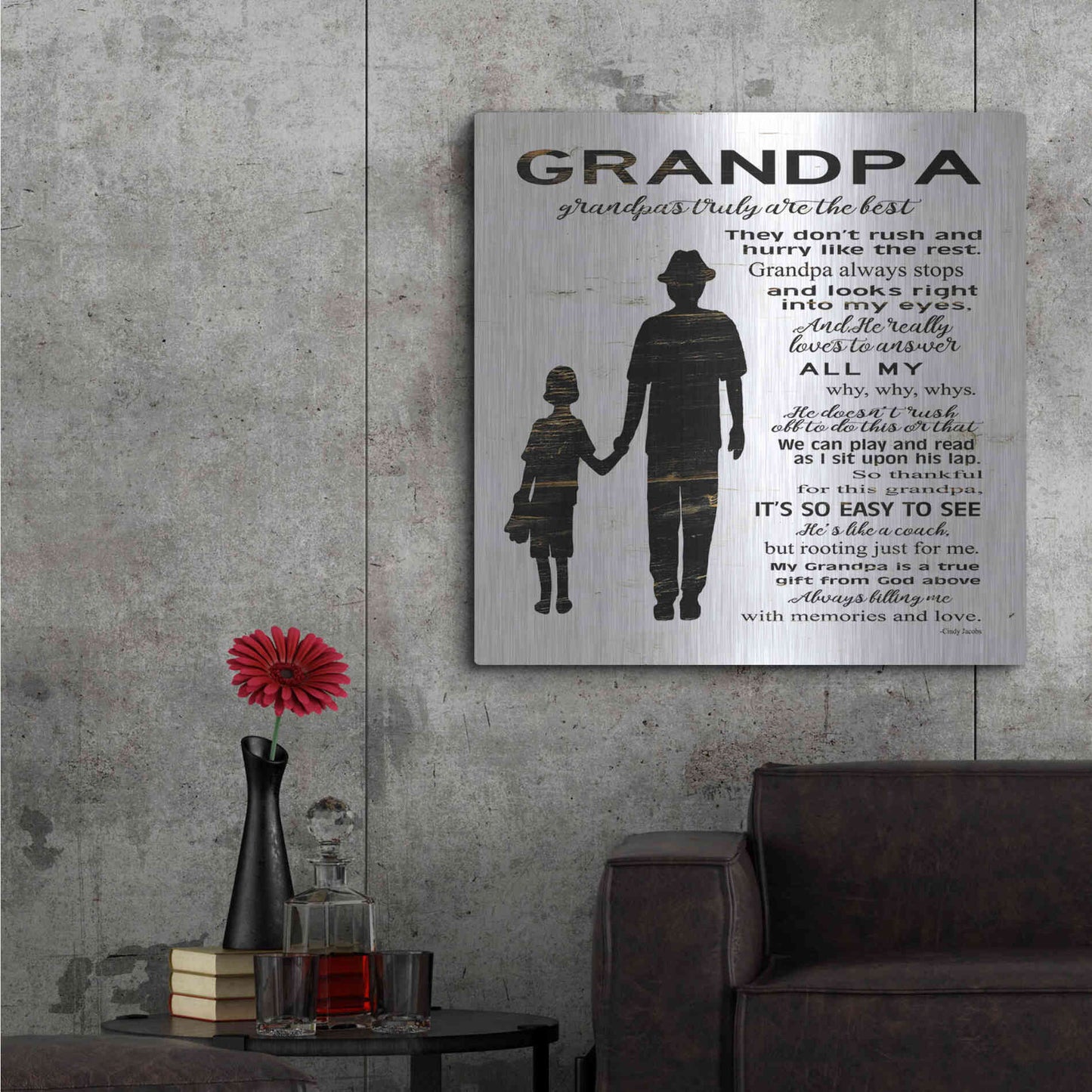 Luxe Metal Art 'My Grandpa is the Best' by Cindy Jacobs, Metal Wall Art,36x36