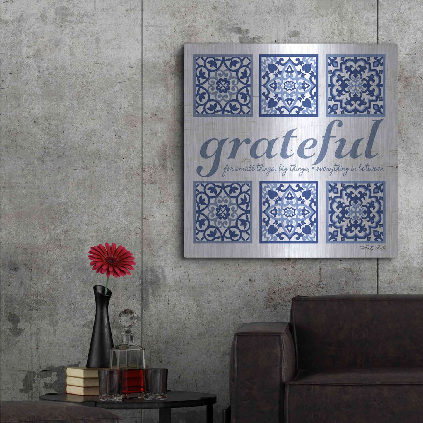 Luxe Metal Art 'Grateful Tile' by Cindy Jacobs, Metal Wall Art,36x36
