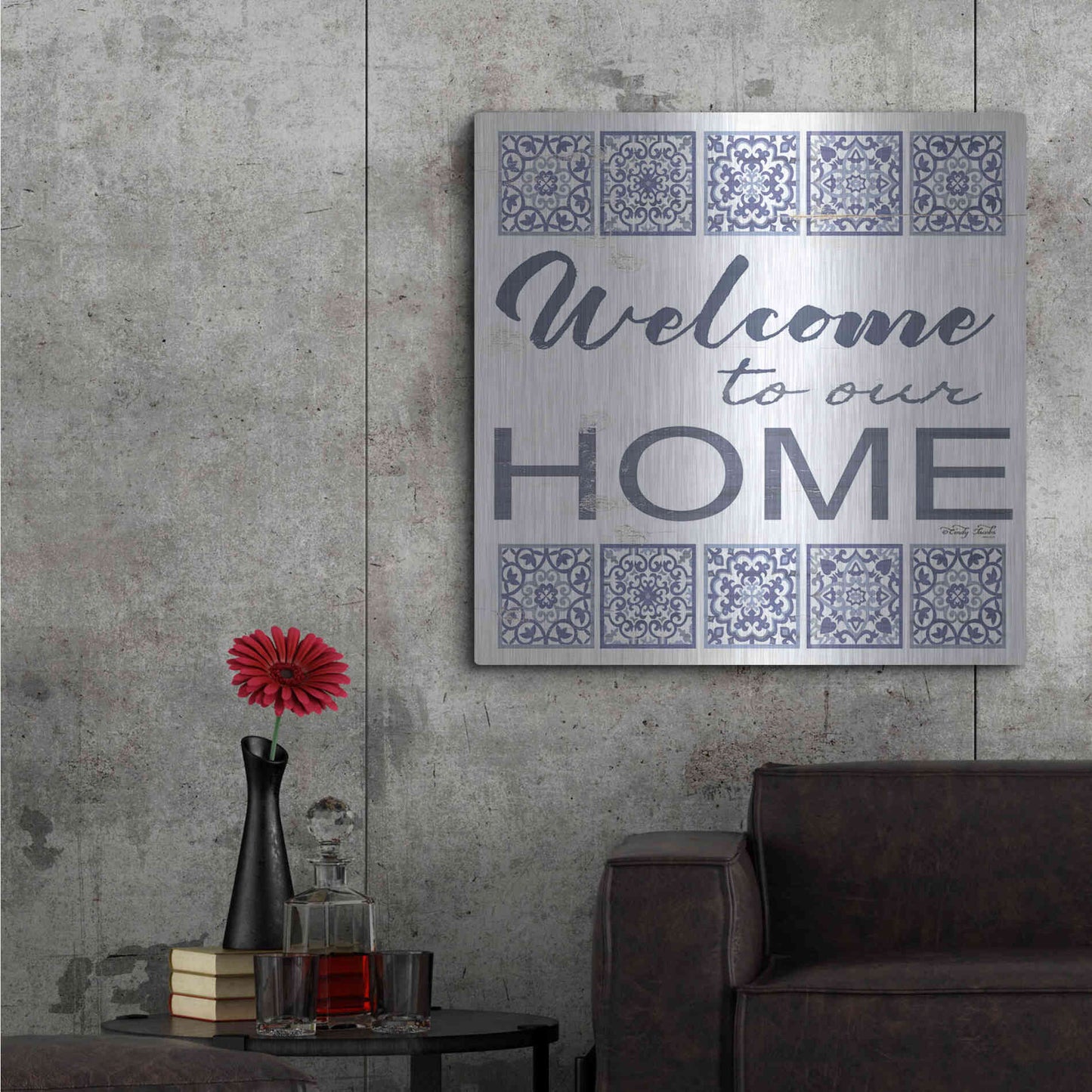 Luxe Metal Art 'Welcome to Our Home Tile' by Cindy Jacobs, Metal Wall Art,36x36