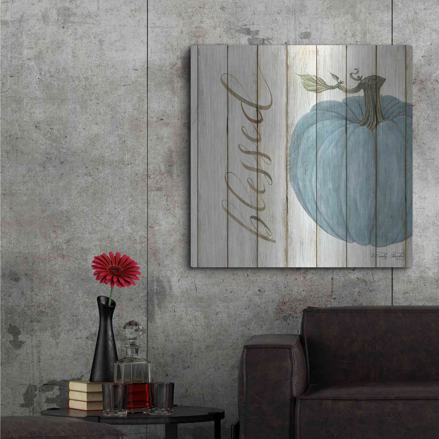Luxe Metal Art 'Blessed Blue Pumpkin' by Cindy Jacobs, Metal Wall Art,36x36