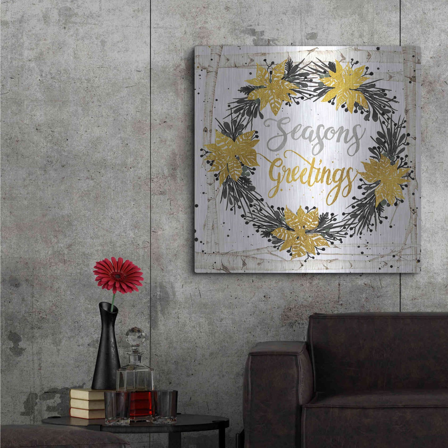 Luxe Metal Art 'Seasons Greetings Birch Wreath' by Cindy Jacobs, Metal Wall Art,36x36