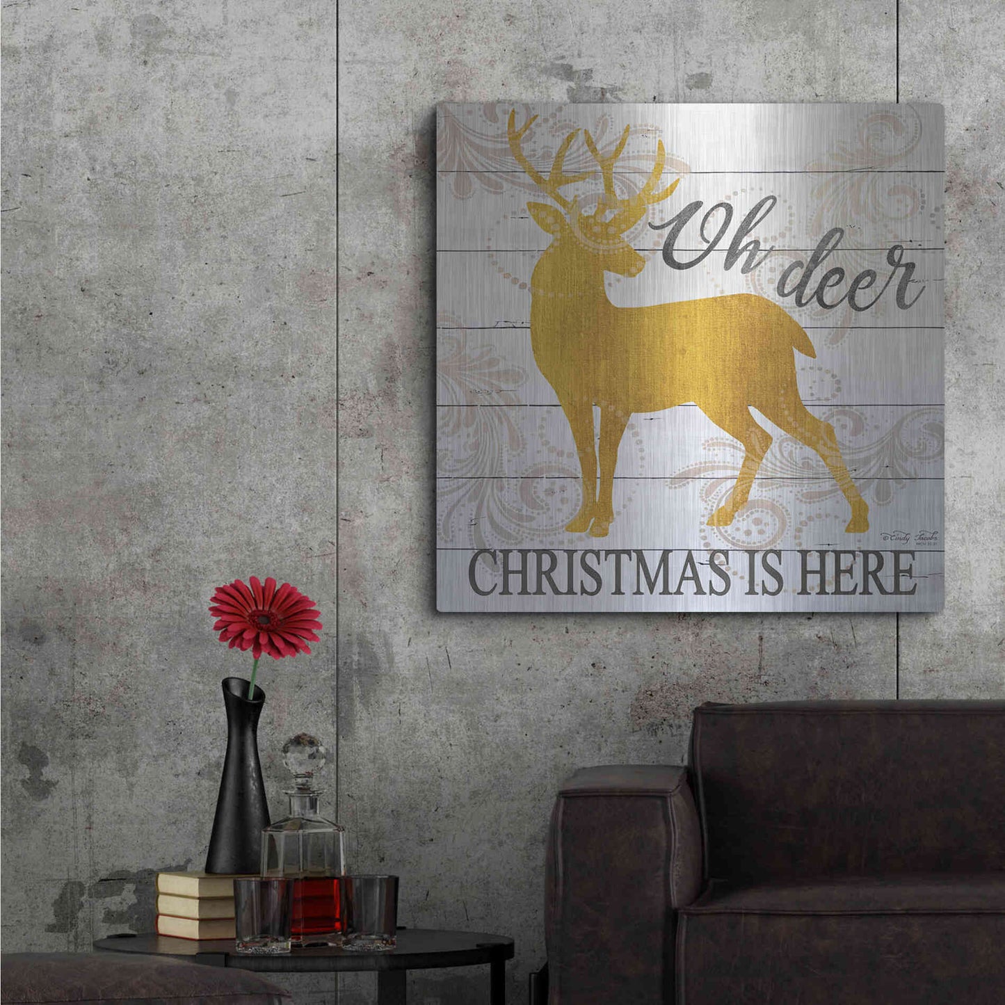 Luxe Metal Art 'Oh Deer Christmas is Here' by Cindy Jacobs, Metal Wall Art,36x36