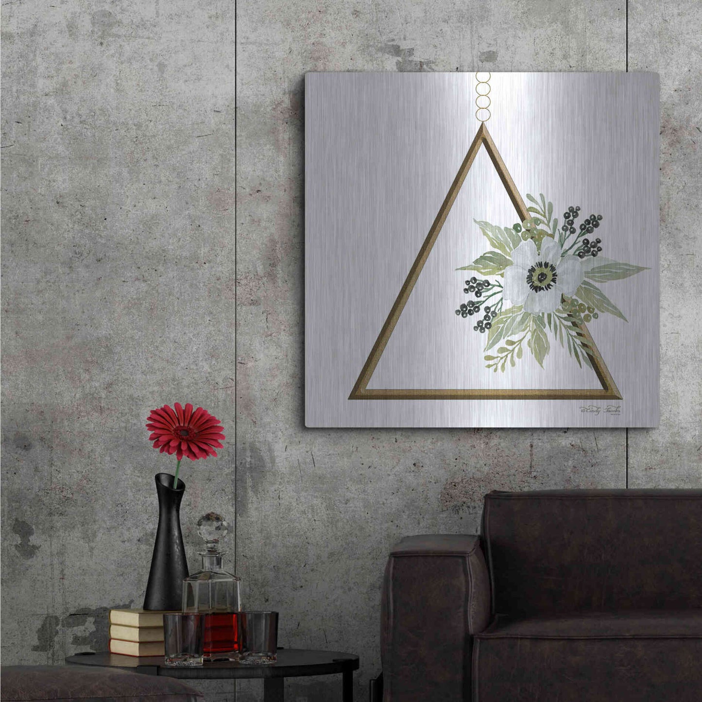 Luxe Metal Art 'Geometric Triangle Muted Floral II' by Cindy Jacobs, Metal Wall Art,36x36