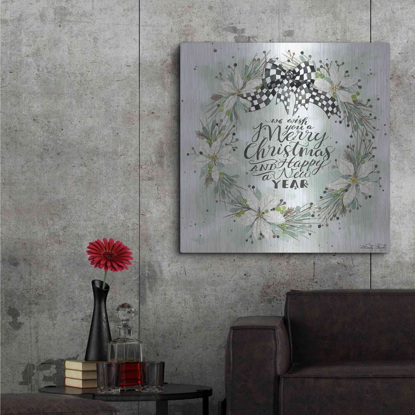 Luxe Metal Art 'We Wish You a Merry Christmas' by Cindy Jacobs, Metal Wall Art,36x36
