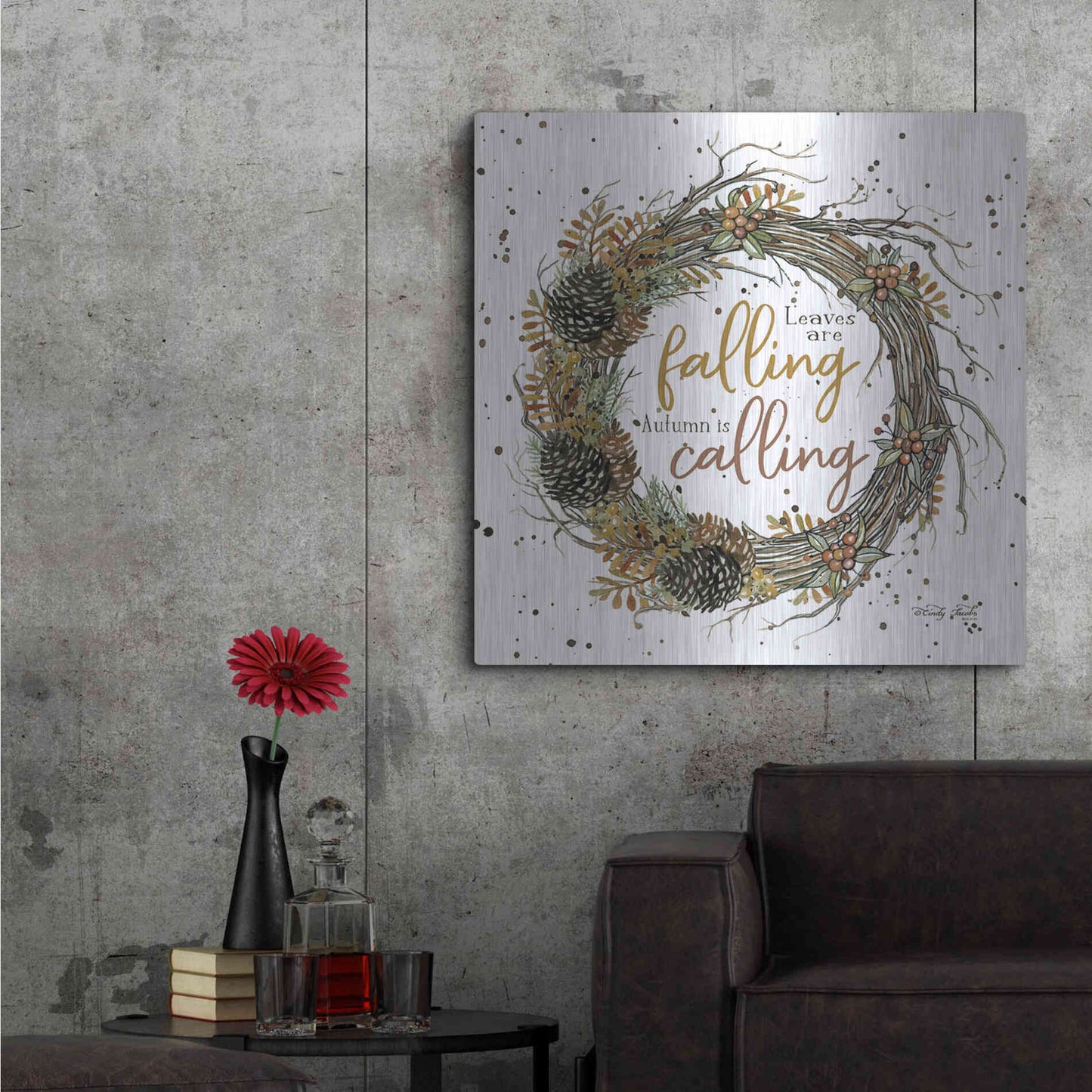 Luxe Metal Art 'Autumn in Calling Wreath' by Cindy Jacobs, Metal Wall Art,36x36