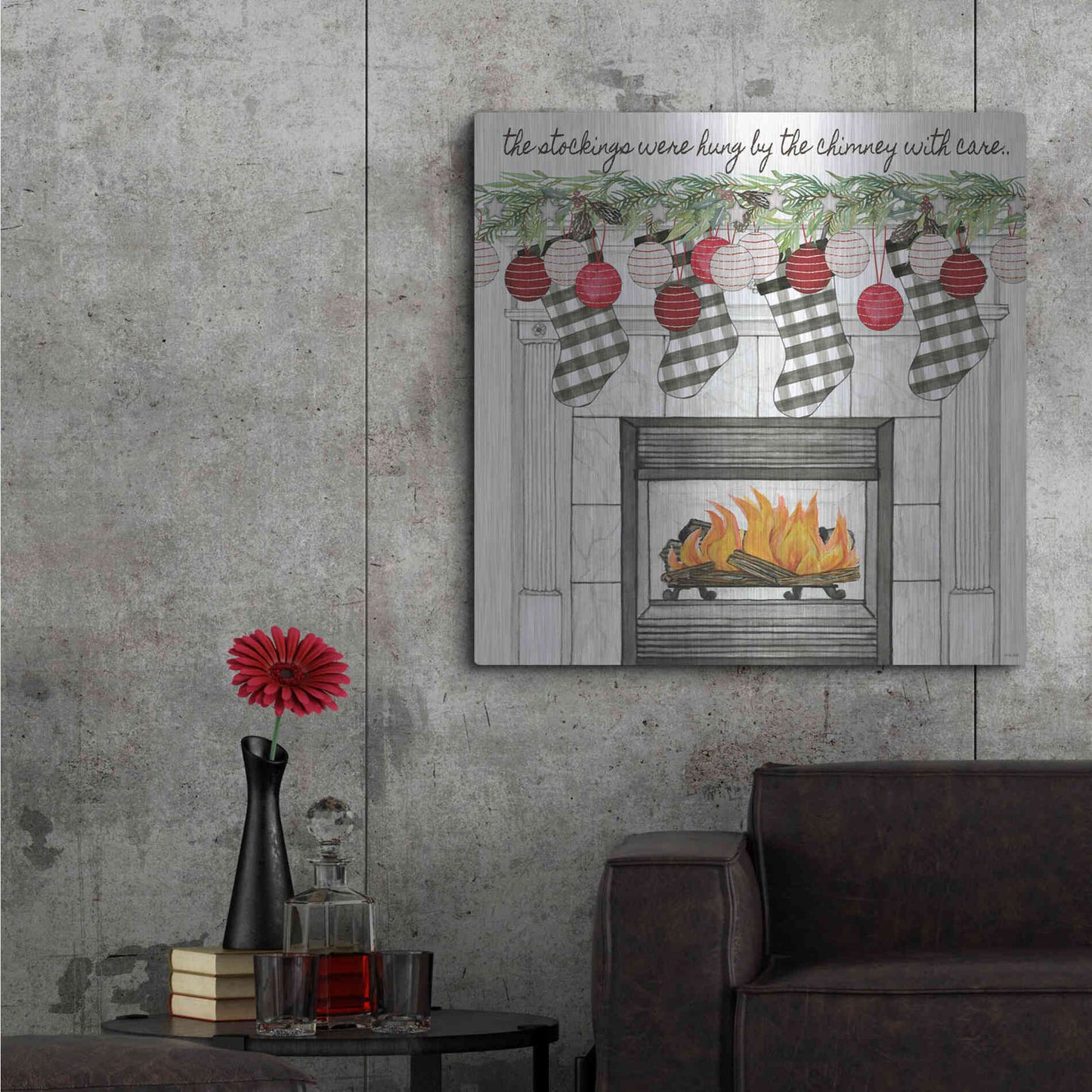 Luxe Metal Art 'The Stockings Were Hung' by Cindy Jacobs, Metal Wall Art,36x36
