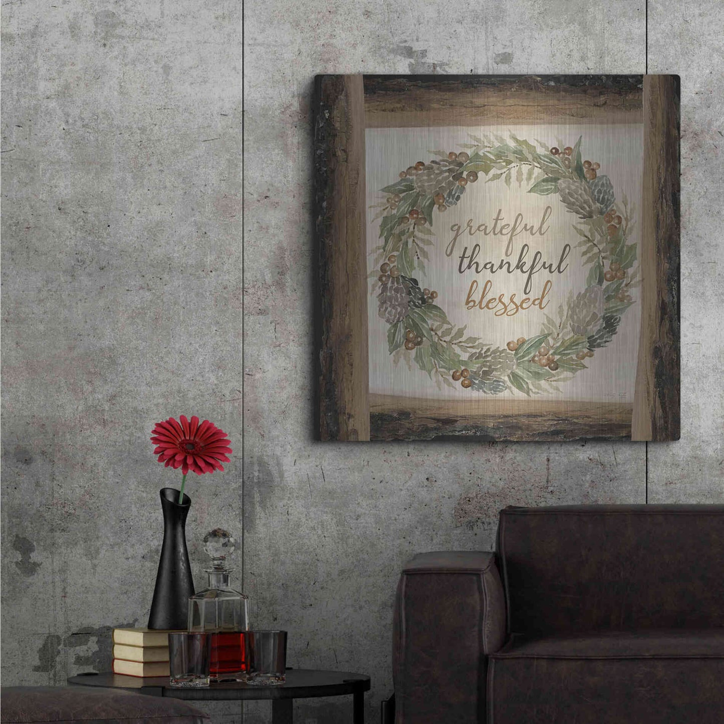 Luxe Metal Art 'Thankful Fall Wreath' by Cindy Jacobs, Metal Wall Art,36x36