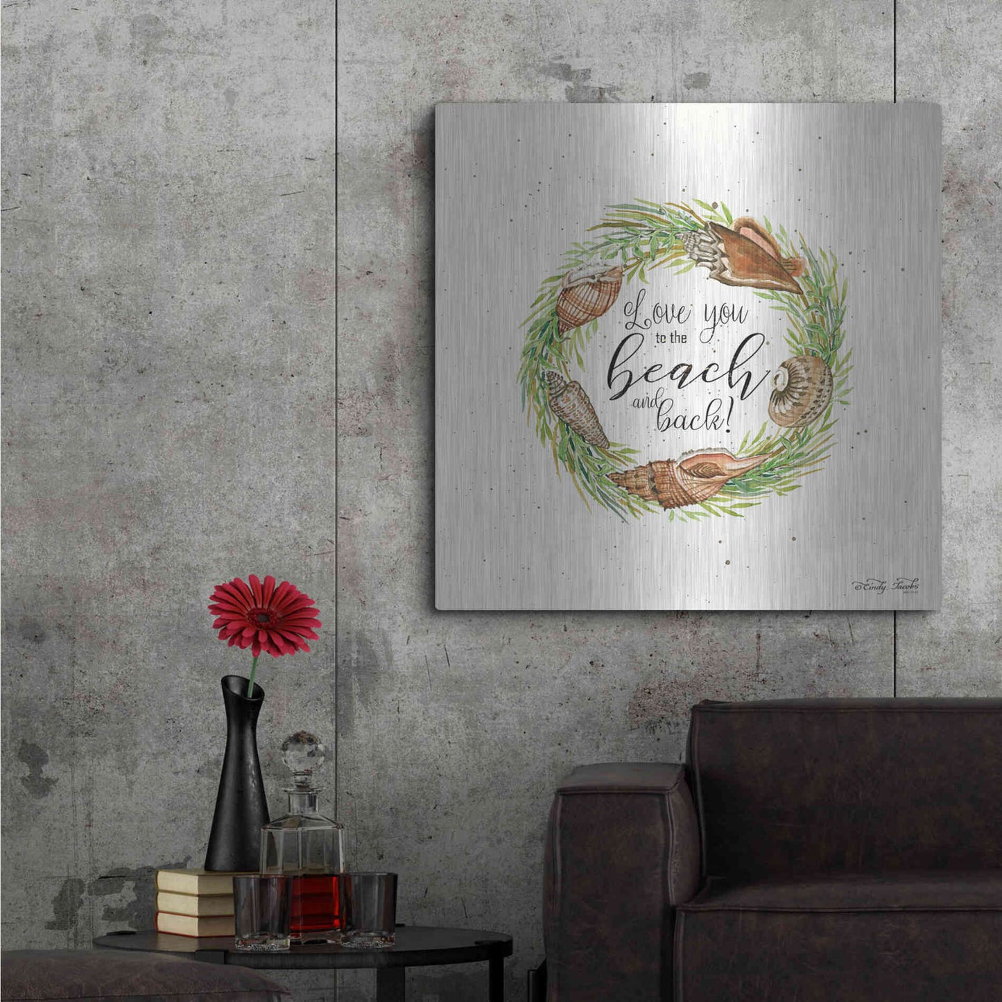 Luxe Metal Art 'Love You to the Beach Shell Wreath' by Cindy Jacobs, Metal Wall Art,36x36