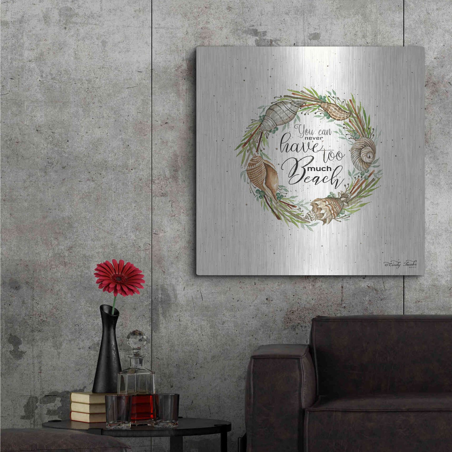 Luxe Metal Art 'Never Too Much Beach Shell Wreath' by Cindy Jacobs, Metal Wall Art,36x36