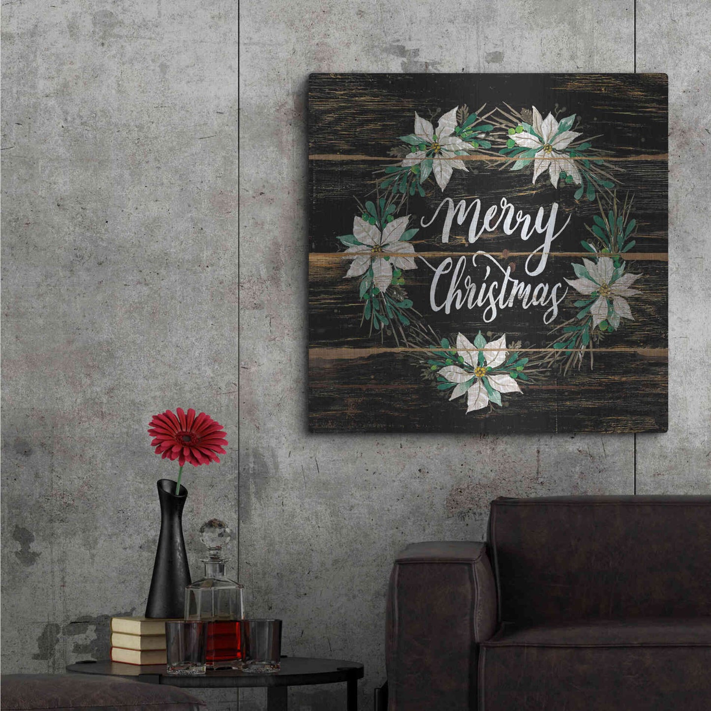 Luxe Metal Art 'Merry Christmas Poinsettia Wreath' by Cindy Jacobs, Metal Wall Art,36x36