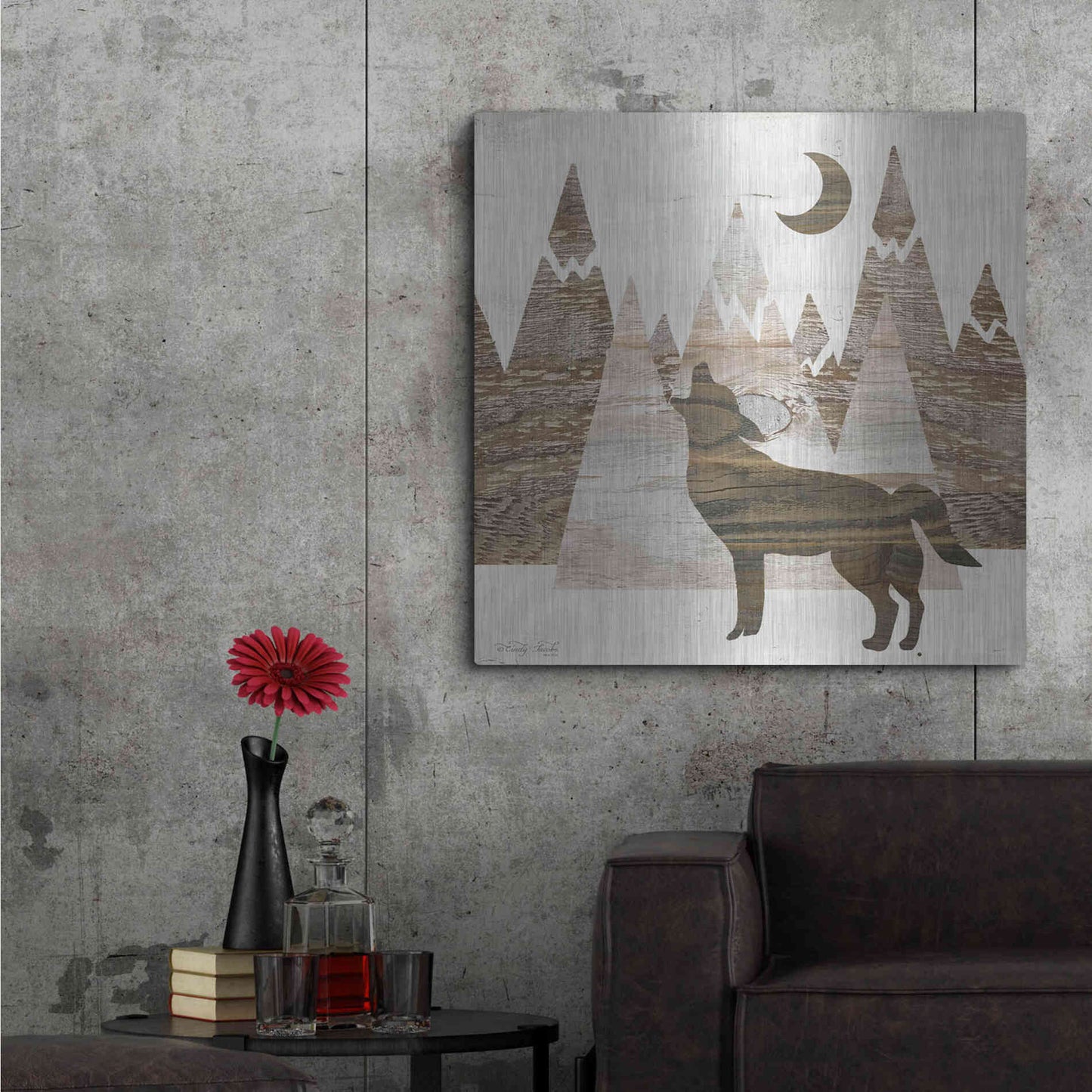 Luxe Metal Art 'Howl at the Moon II' by Cindy Jacobs, Metal Wall Art,36x36