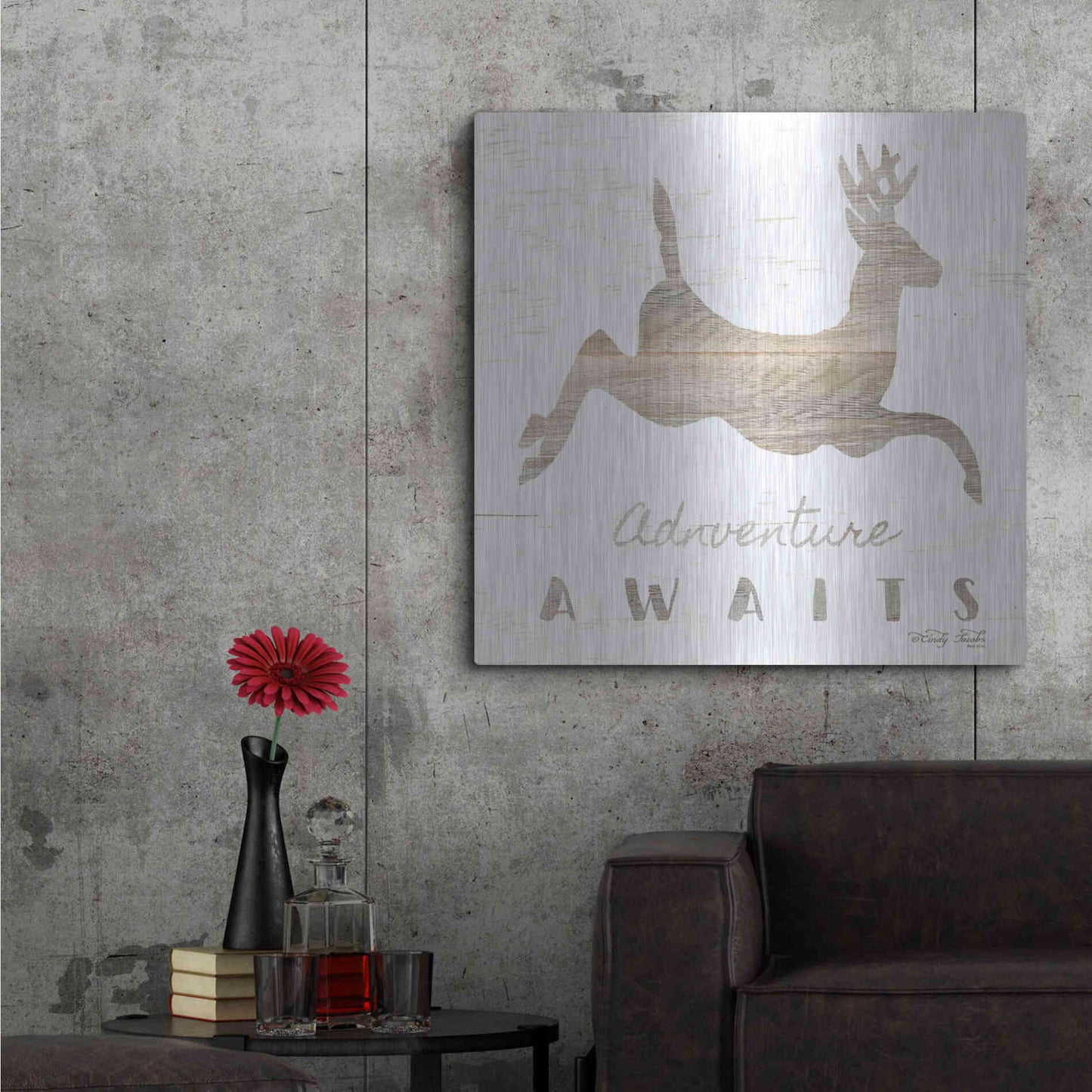 Luxe Metal Art 'Adventure Awaits Deer' by Cindy Jacobs, Metal Wall Art,36x36