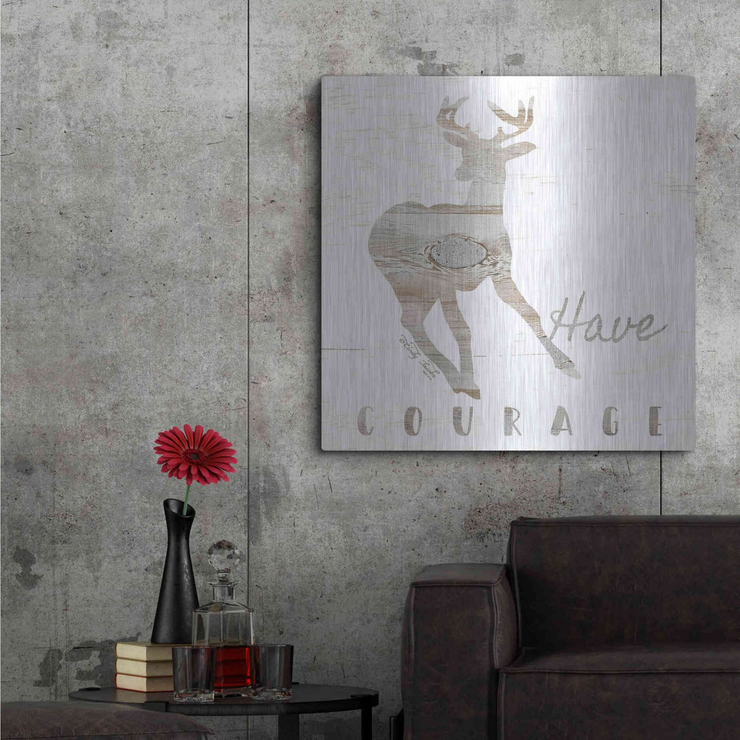 Luxe Metal Art 'Have Courage Deer' by Cindy Jacobs, Metal Wall Art,36x36