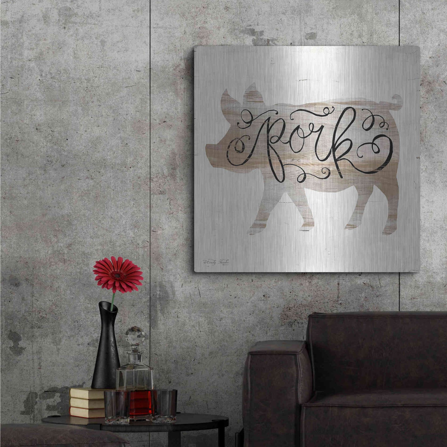 Luxe Metal Art 'Pork in Beige' by Cindy Jacobs, Metal Wall Art,36x36