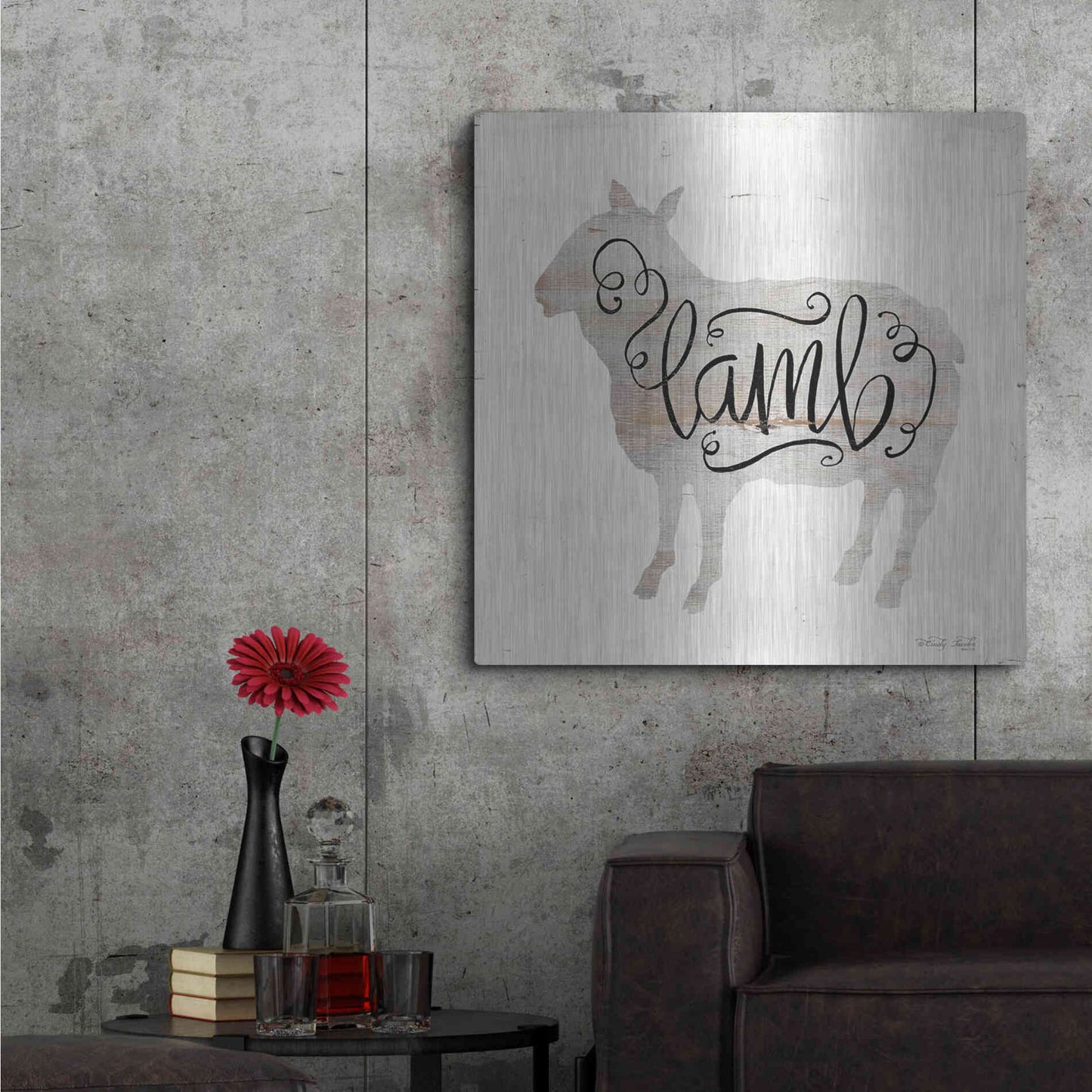 Luxe Metal Art 'Lamb in Beige' by Cindy Jacobs, Metal Wall Art,36x36