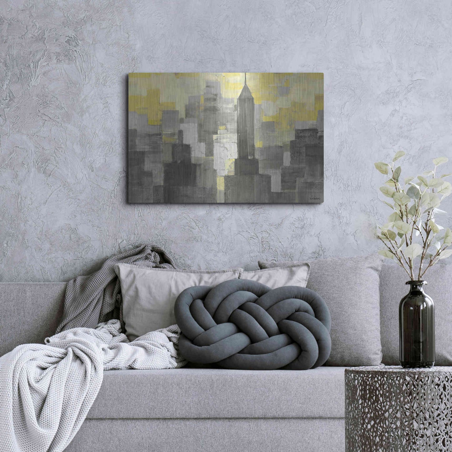 Luxe Metal Art 'City Blocks Neutral' by Albena Hristova, Metal Wall Art,36x24