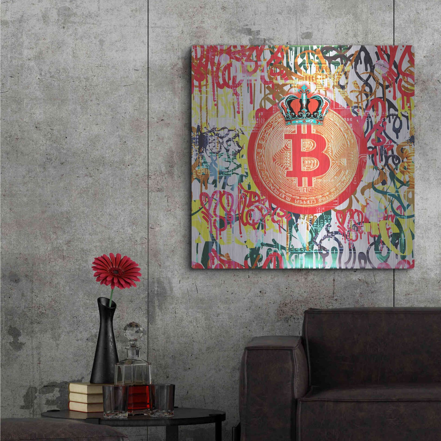 Luxe Metal Art 'Bitcoin Graffiti Art 5' by Irena Orlov, Metal Wall Art,36x36