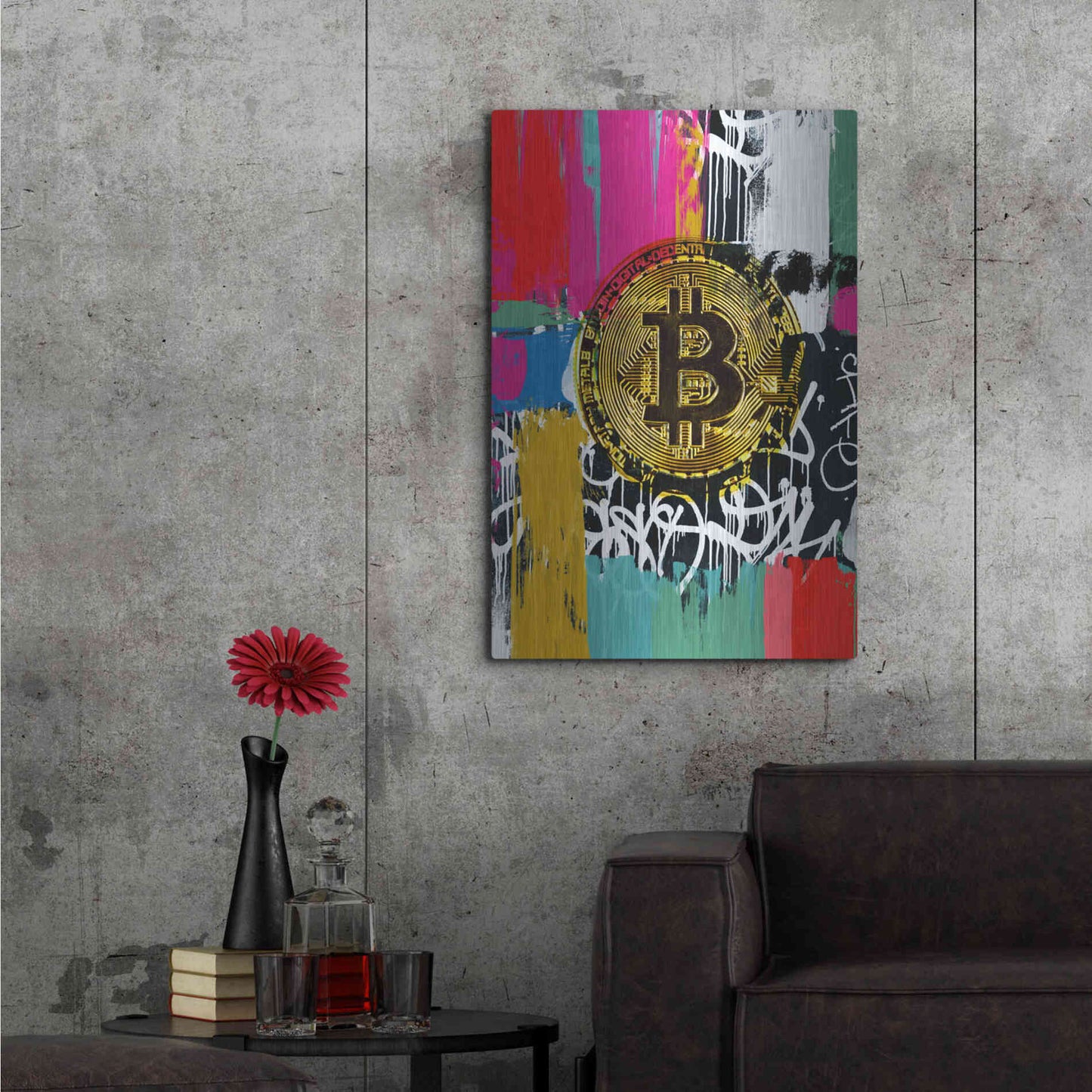 Luxe Metal Art 'Cryptocurrency Bitcoin Graffiti 2-1' by Irena Orlov, Metal Wall Art,24x36