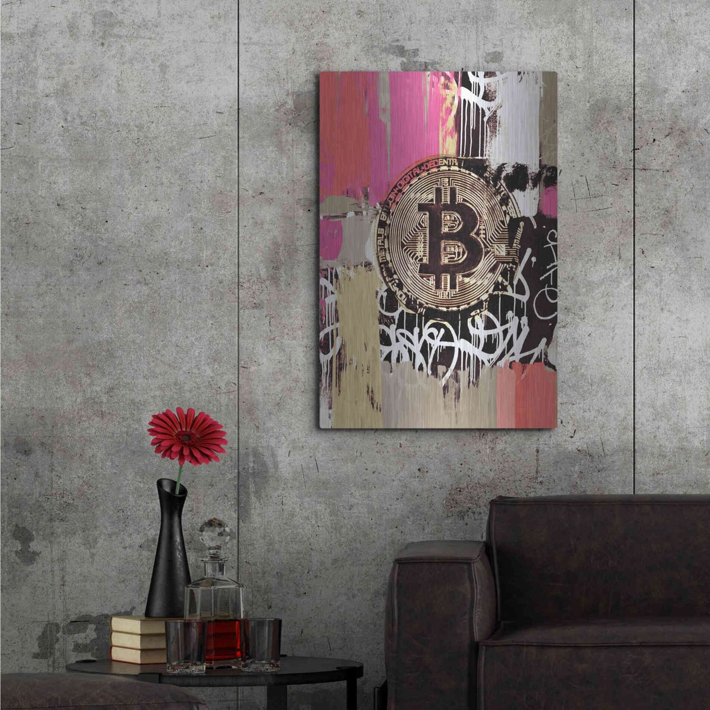 Luxe Metal Art 'Cryptocurrency Bitcoin Graffiti 2-8' by Irena Orlov, Metal Wall Art,24x36