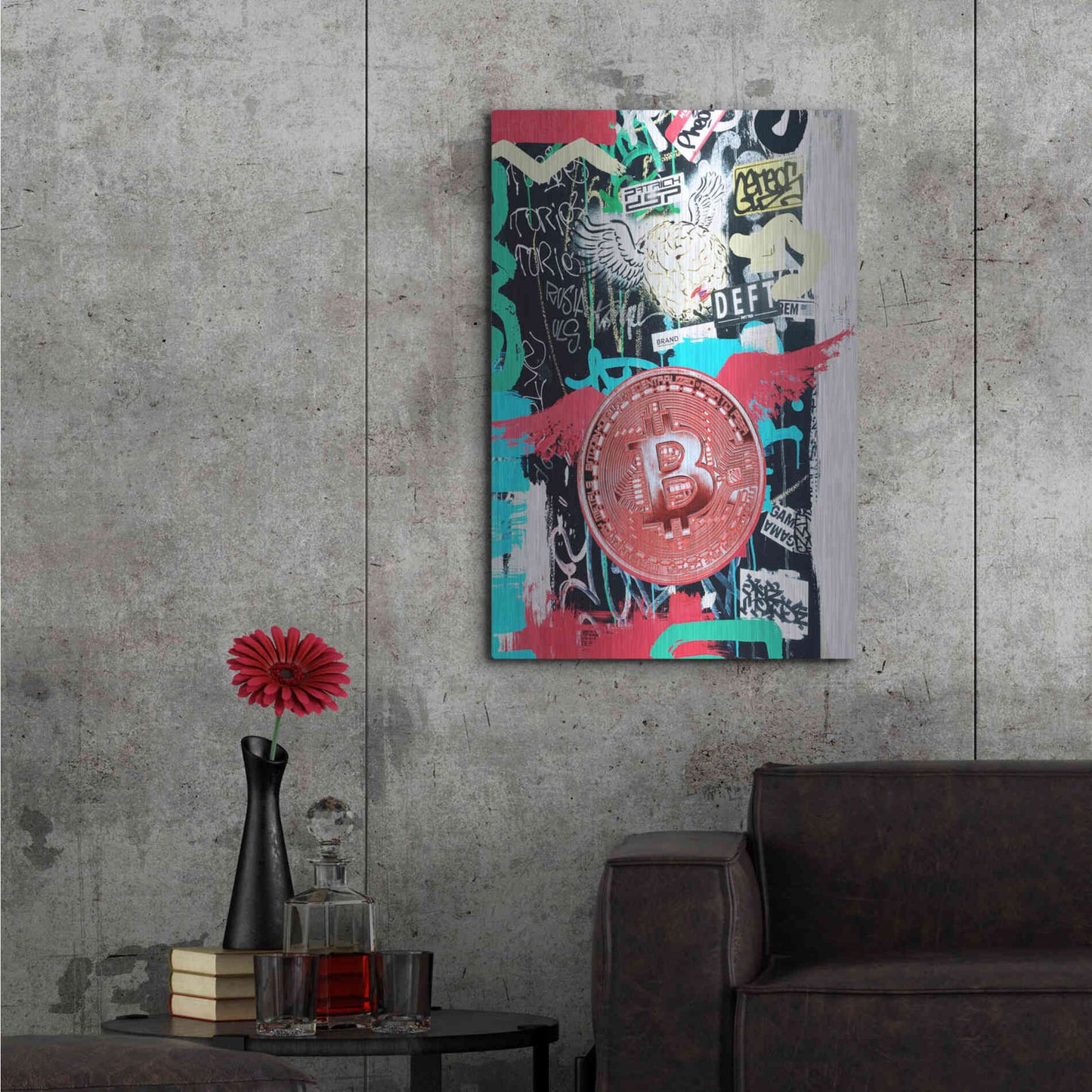 Luxe Metal Art 'Bitcoin Street Art 2' by Irena Orlov, Metal Wall Art,24x36