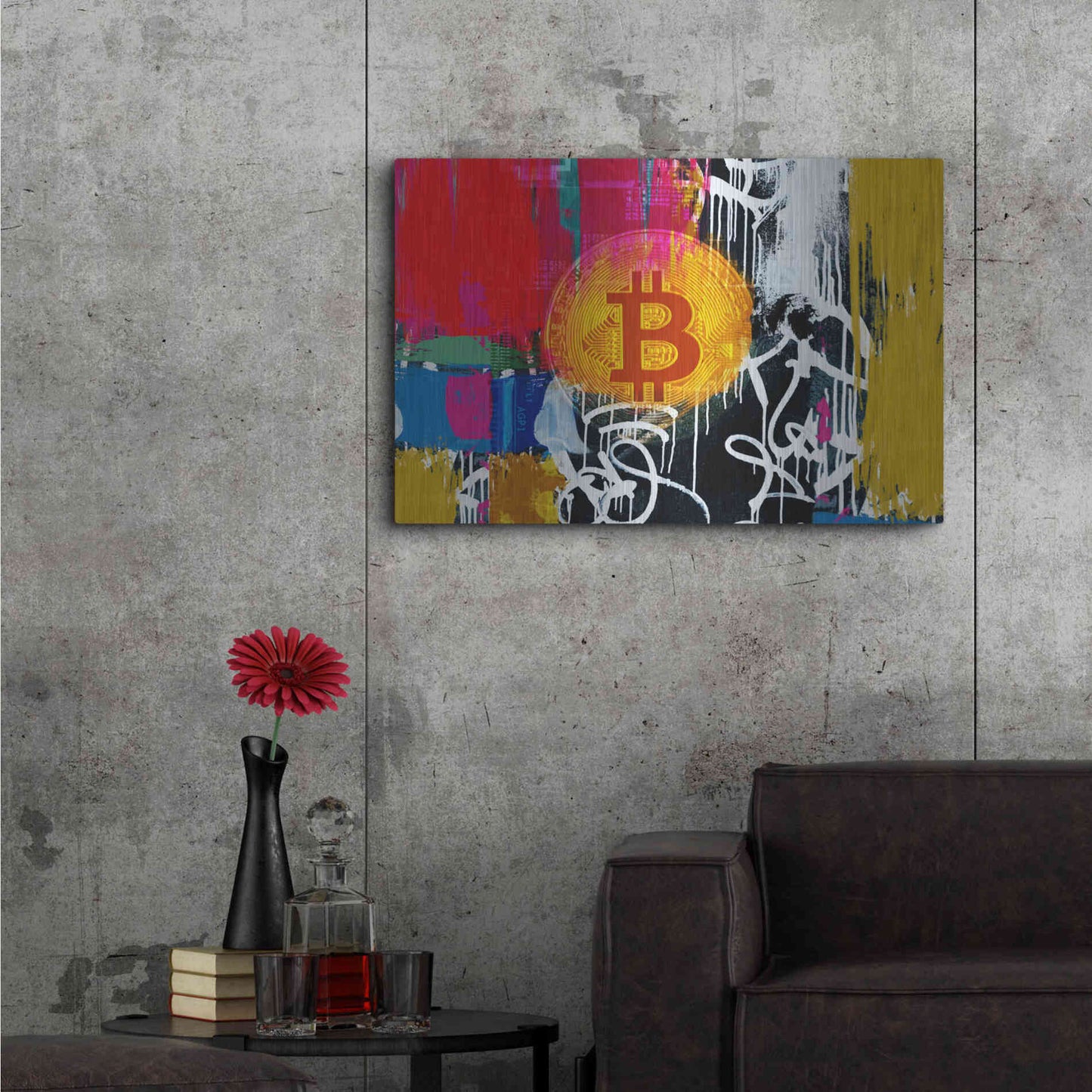 Luxe Metal Art 'Cryptocurrency Bitcoin Graffiti 1' by Irena Orlov, Metal Wall Art,36x24