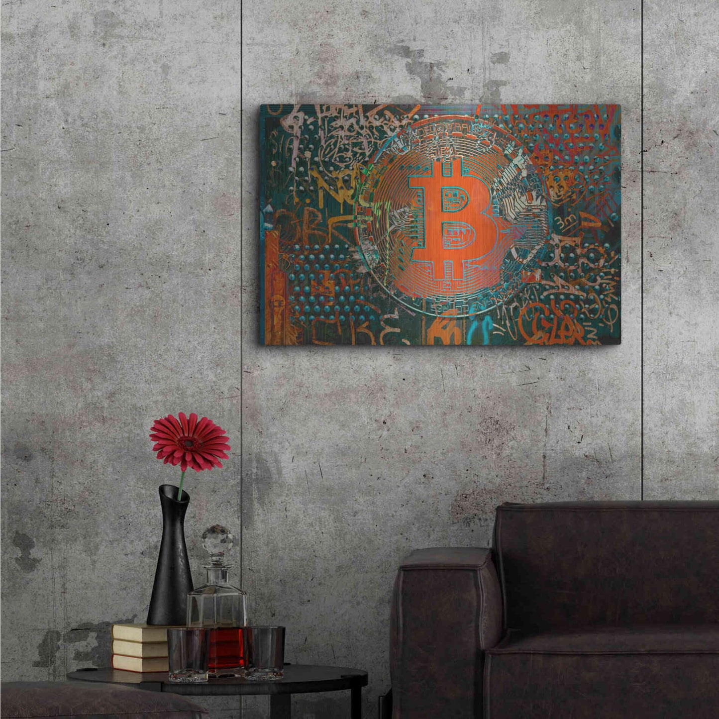 Luxe Metal Art 'Bitcoin Graffiti Art 23' by Irena Orlov, Metal Wall Art,36x24