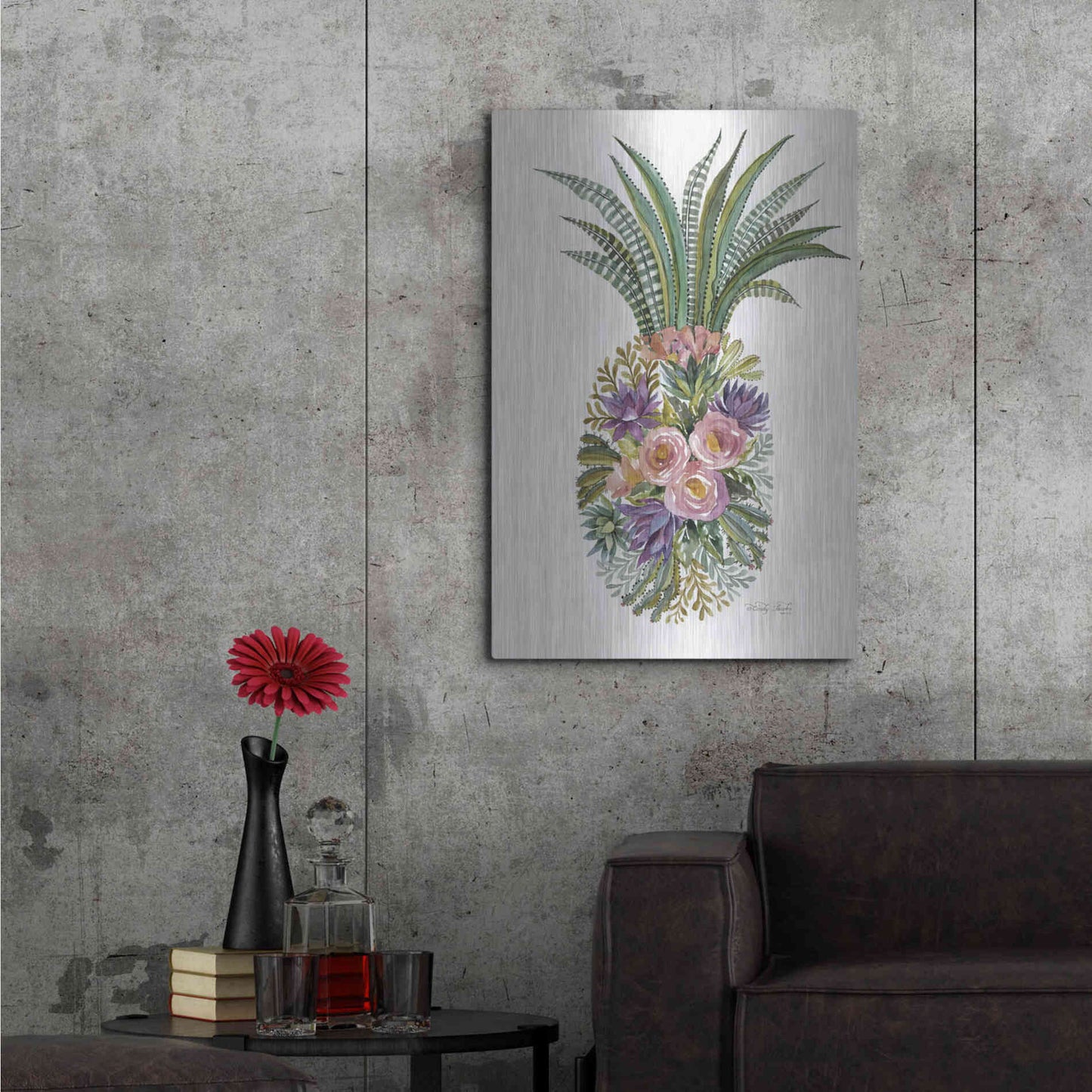 Luxe Metal Art 'Succulent Pineapple' by Cindy Jacobs, Metal Wall Art,24x36