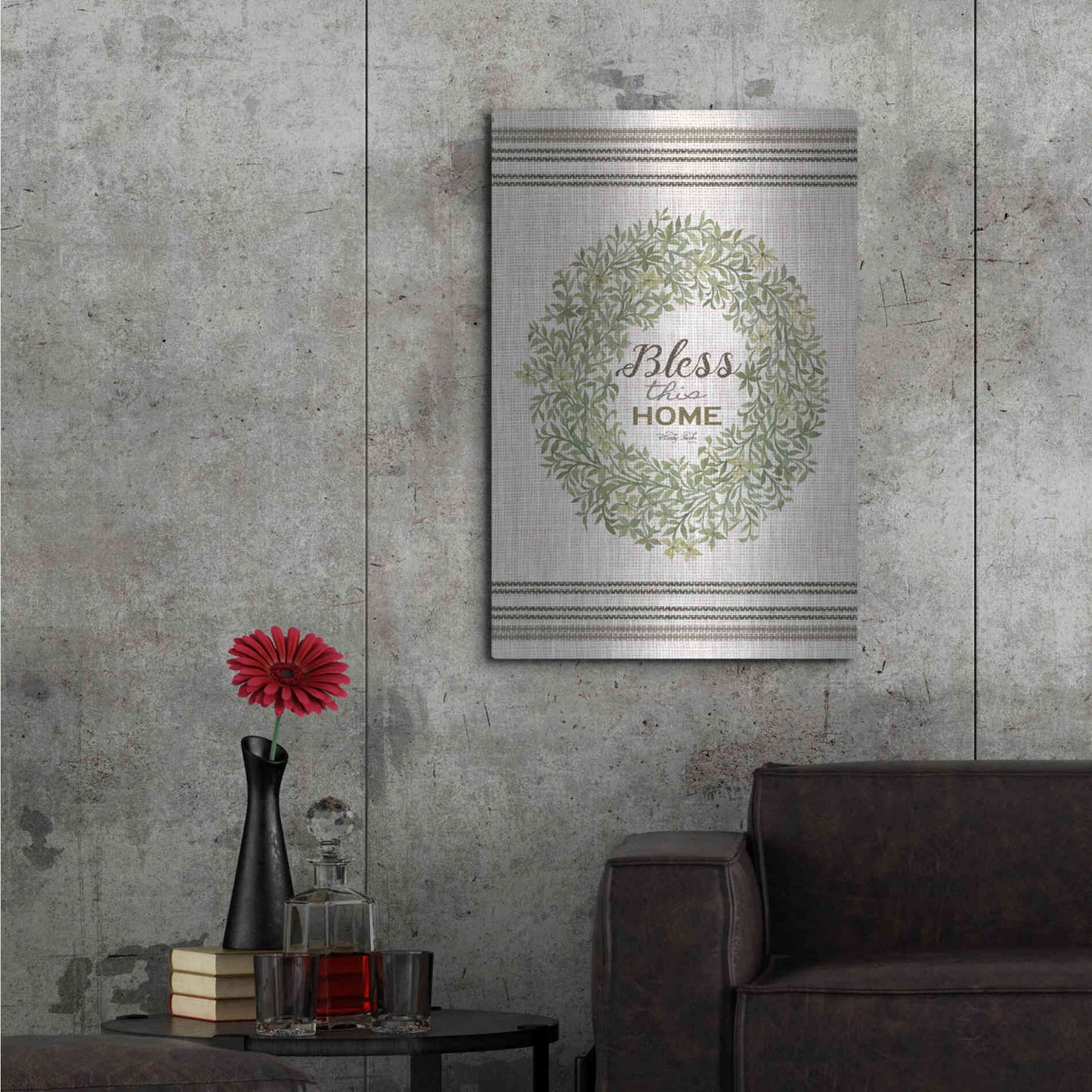 Luxe Metal Art 'Bless This Home Wreath' by Cindy Jacobs, Metal Wall Art,24x36