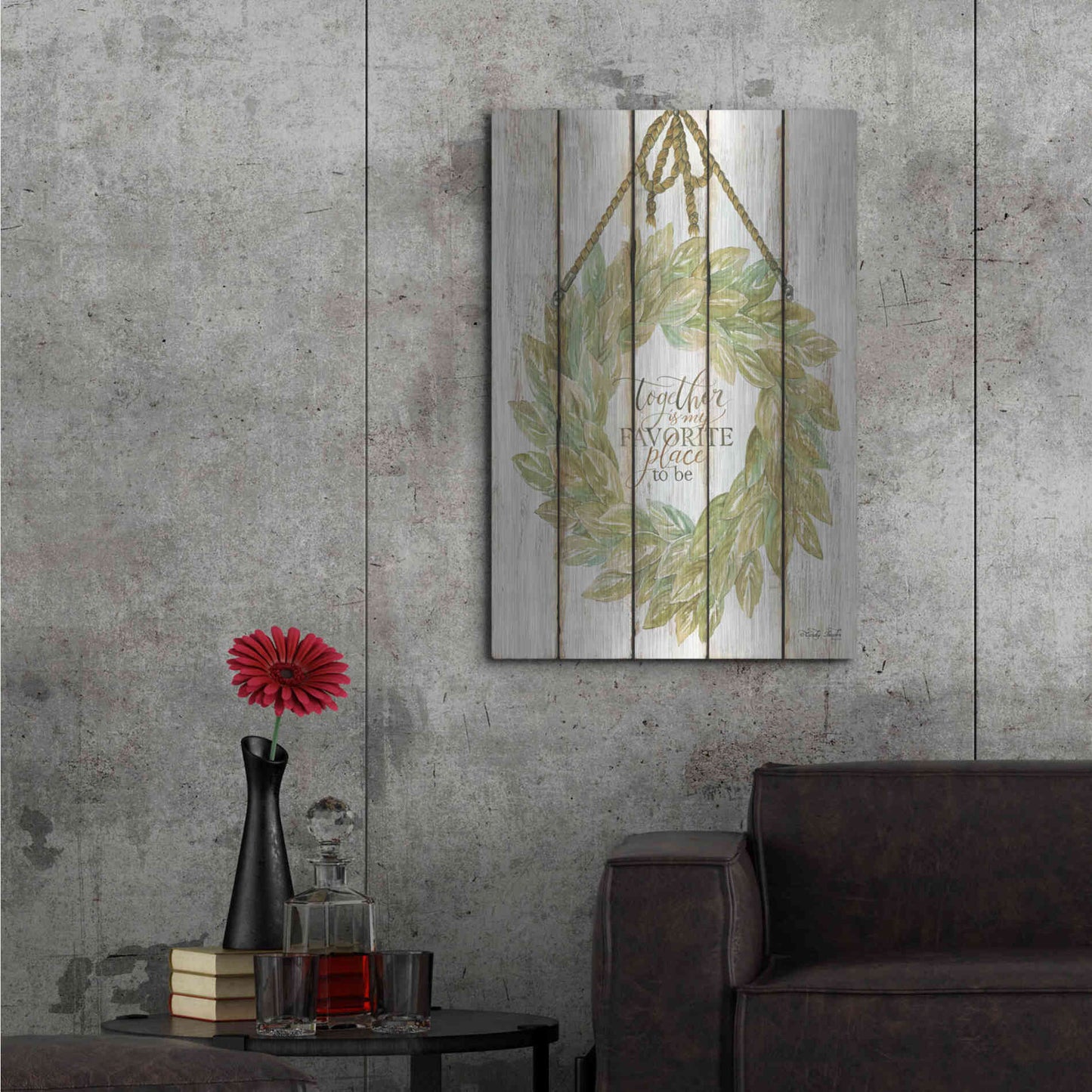Luxe Metal Art 'Together Wreath on Wood Panels' by Cindy Jacobs, Metal Wall Art,24x36