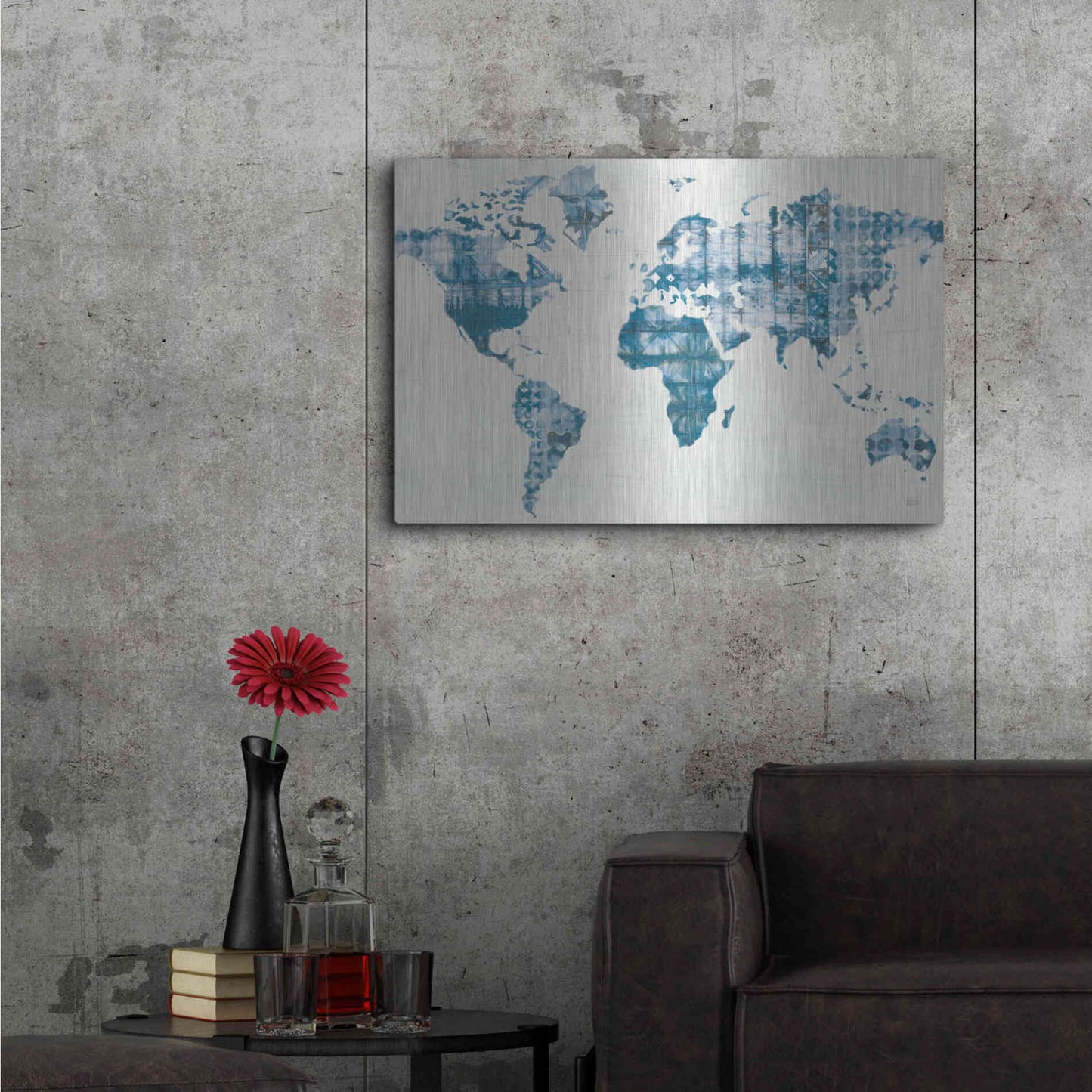 Luxe Metal Art 'Kanari Map Indigo' by Melissa Averinos, Metal Wall Art,36x24