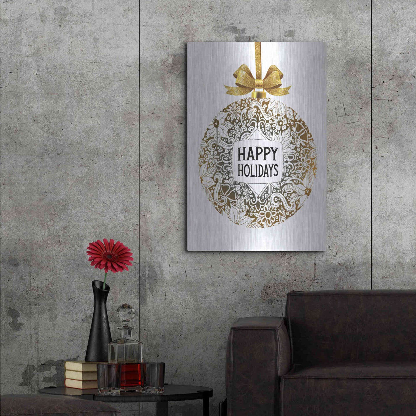 Luxe Metal Art 'Happy Holidays Ornament' by Cindy Jacobs, Metal Wall Art,24x36