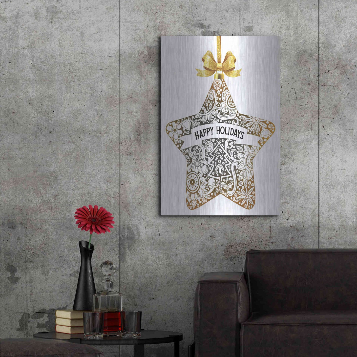 Luxe Metal Art 'Happy Holidays Star Ornament' by Cindy Jacobs, Metal Wall Art,24x36