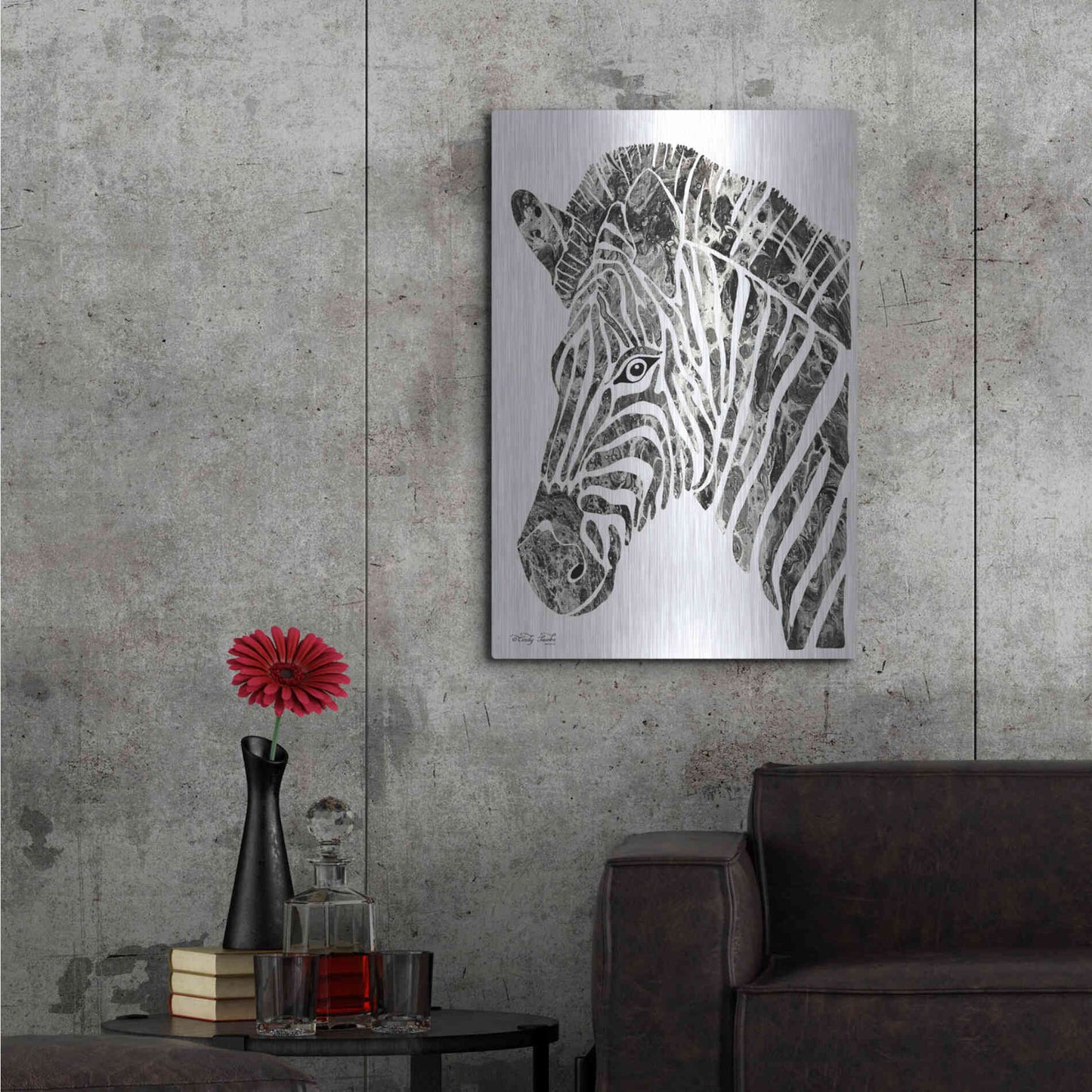 Luxe Metal Art 'Bright Zebra' by Cindy Jacobs, Metal Wall Art,24x36