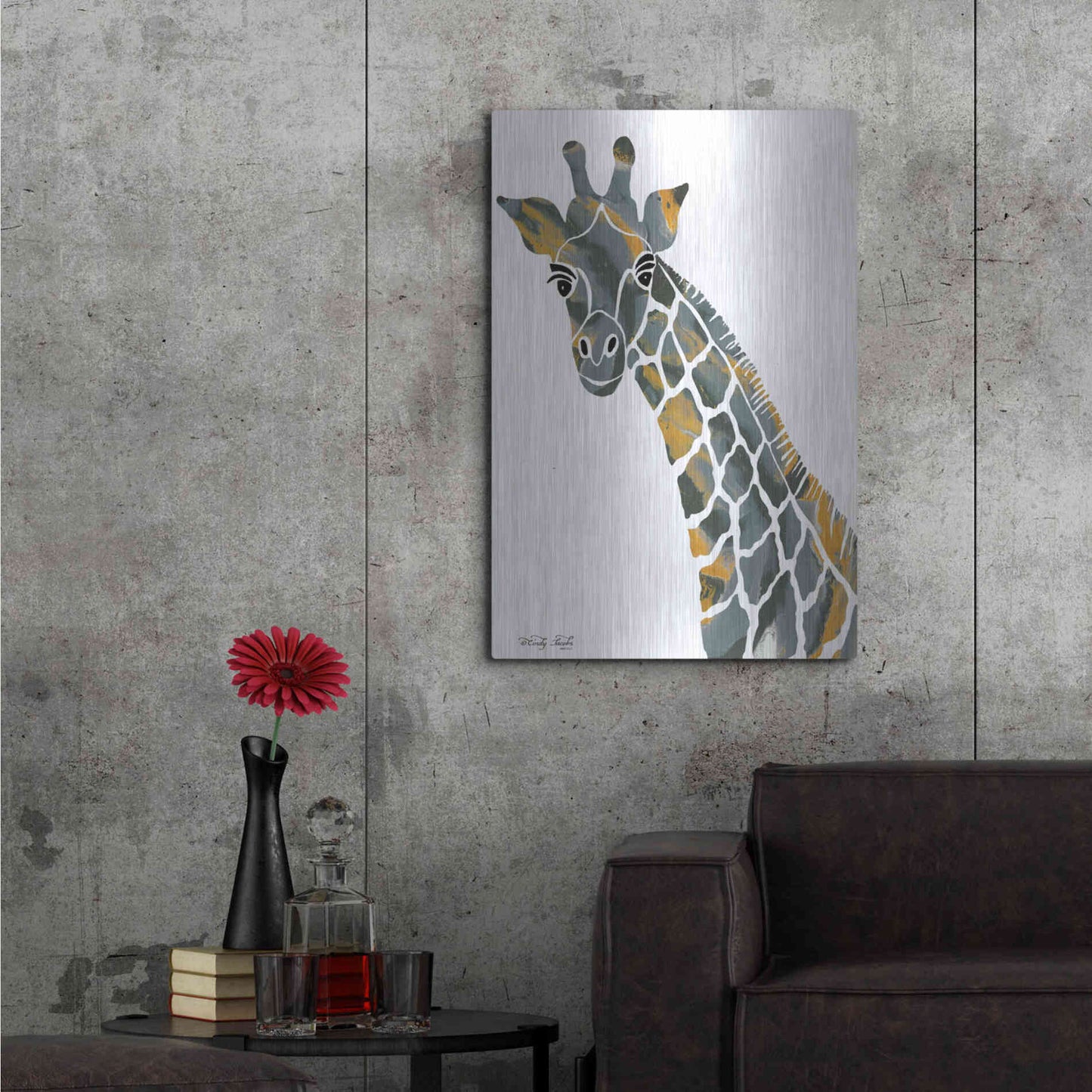 Luxe Metal Art 'Bright Giraffe II' by Cindy Jacobs, Metal Wall Art,24x36