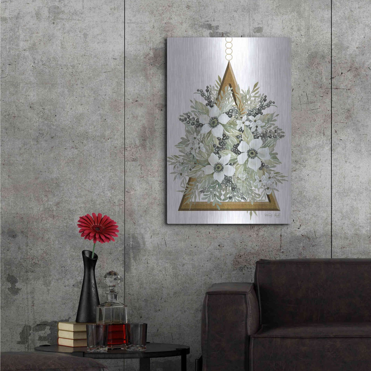 Luxe Metal Art 'Geometric Triangle Muted Floral I' by Cindy Jacobs, Metal Wall Art,24x36