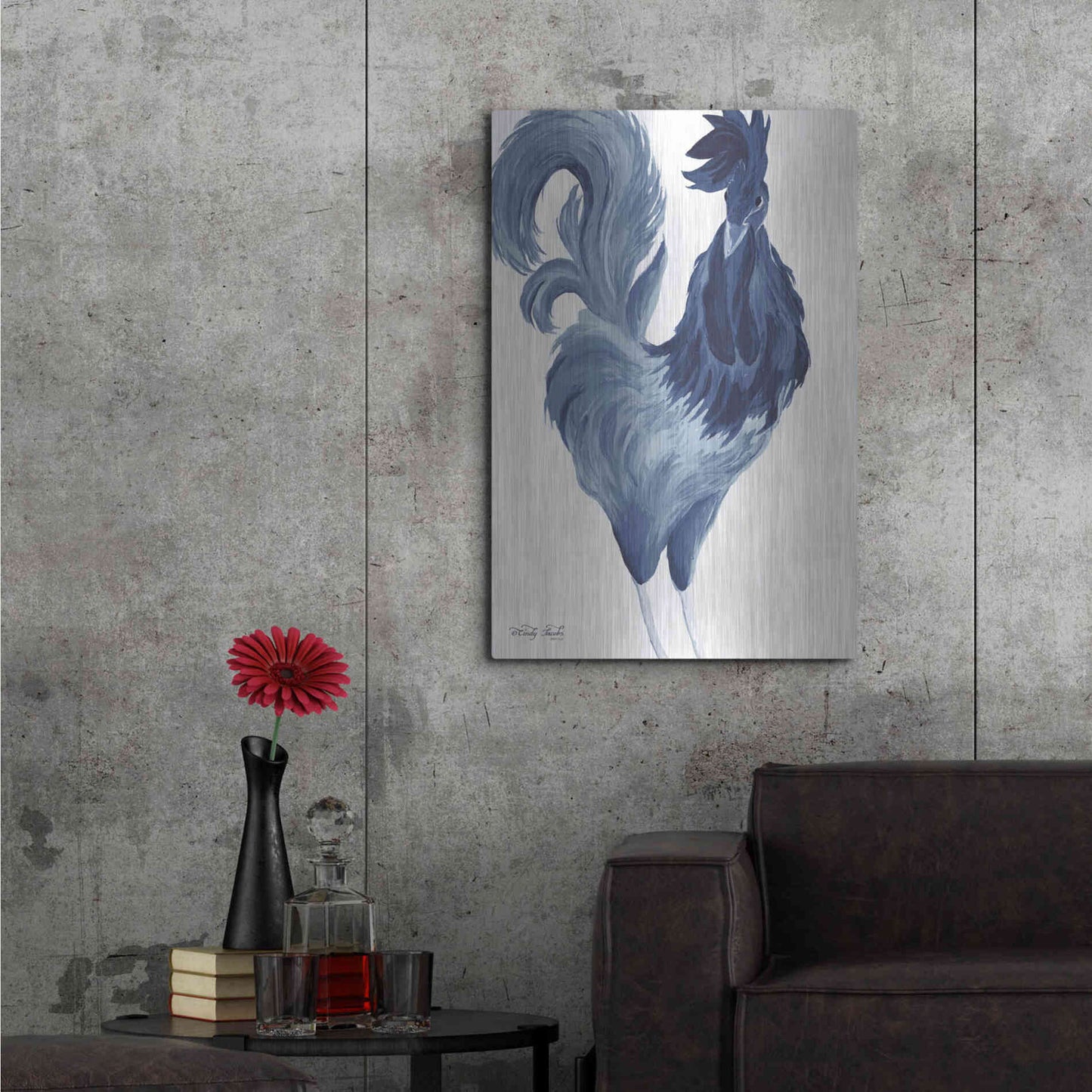 Luxe Metal Art 'Green & Purple Rooster I' by Cindy Jacobs, Metal Wall Art,24x36